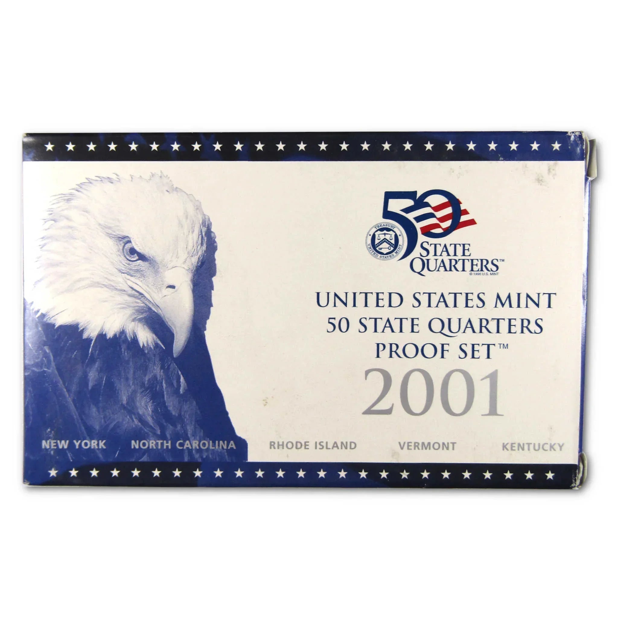 2001 United States Mint 50 State Quarters Proof Set box with bald eagle design