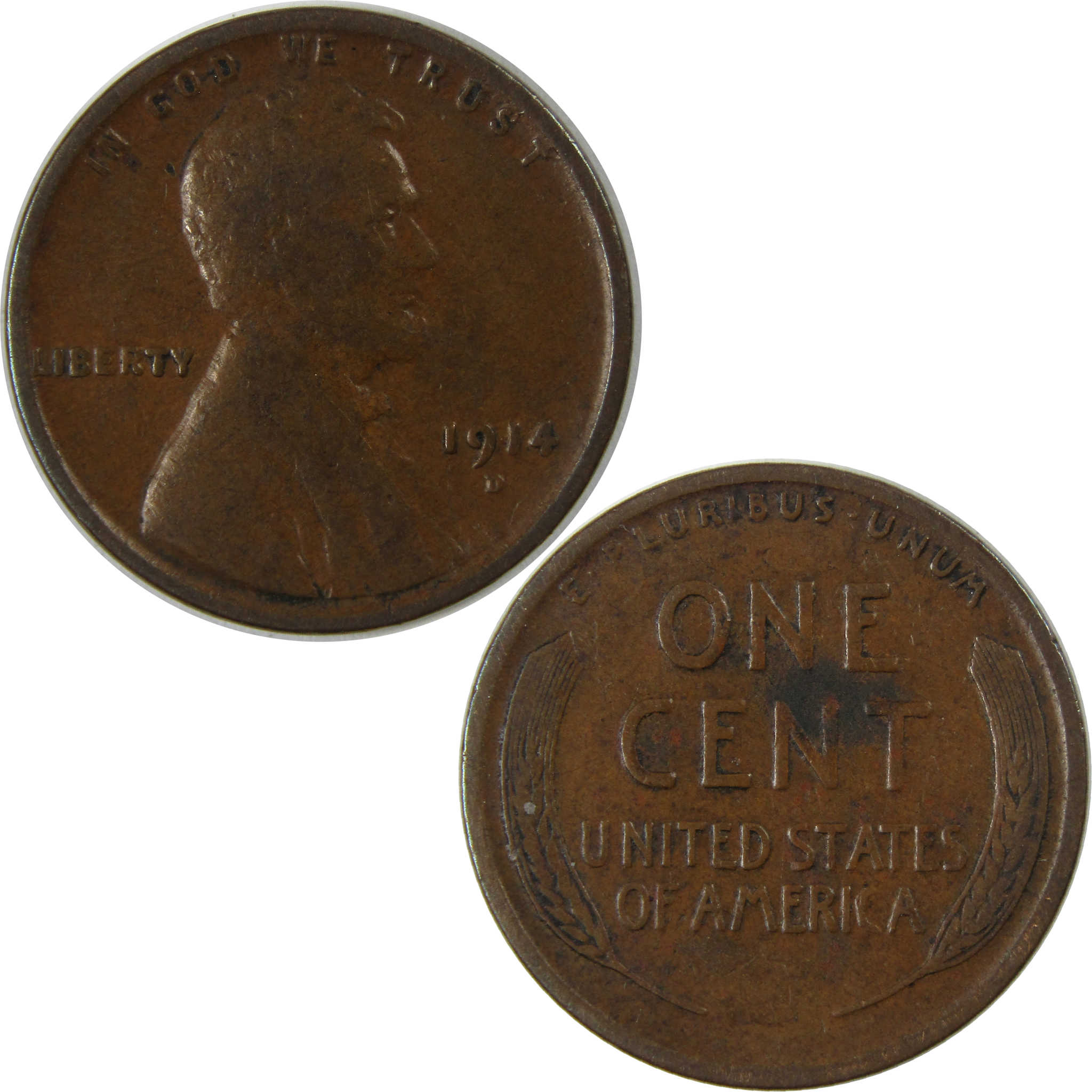 1914 D Lincoln Wheat Cent F Fine Penny 1c Coin Collectible SKU:I23700