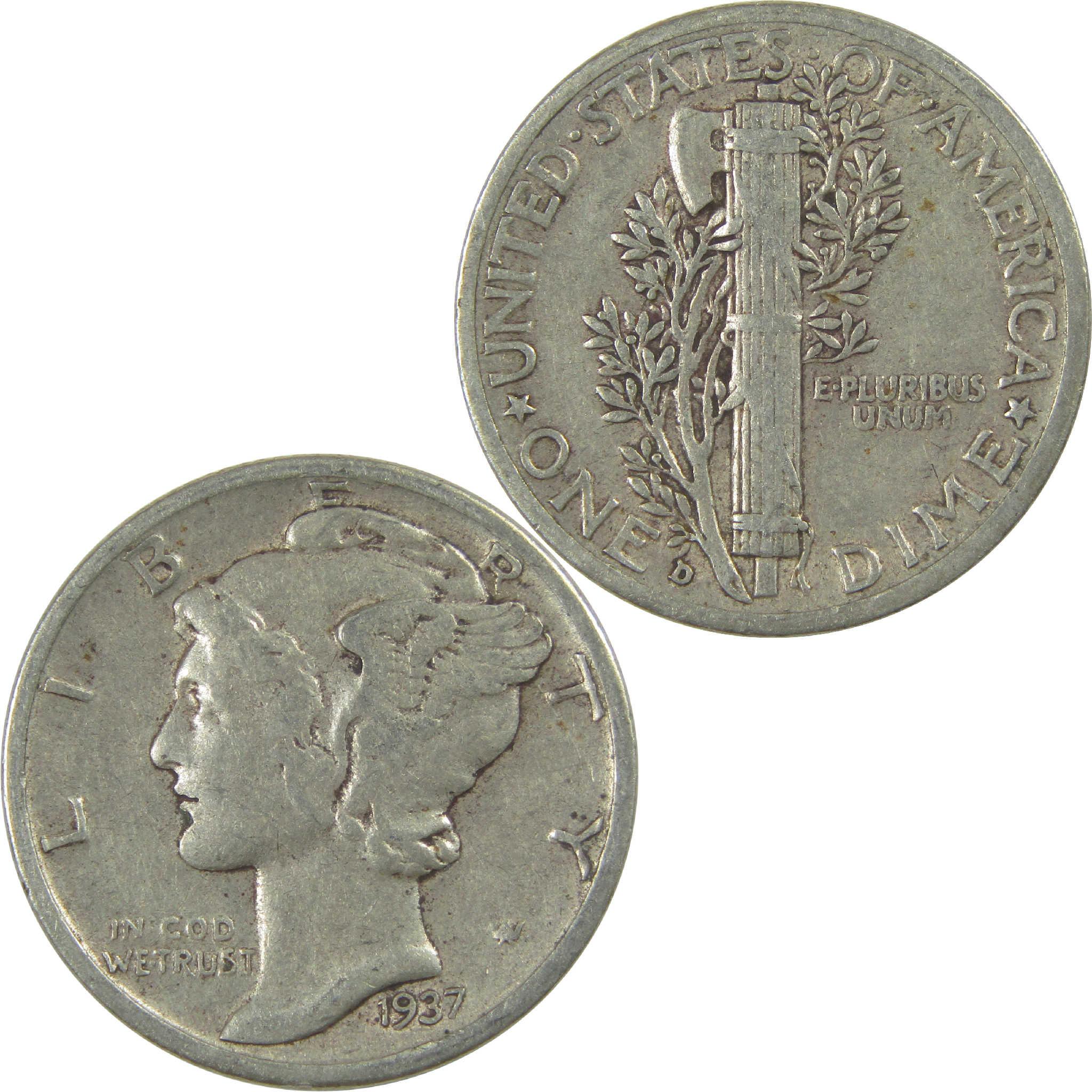 1937 D Mercury Dime VF Very Fine Silver 10c Coin