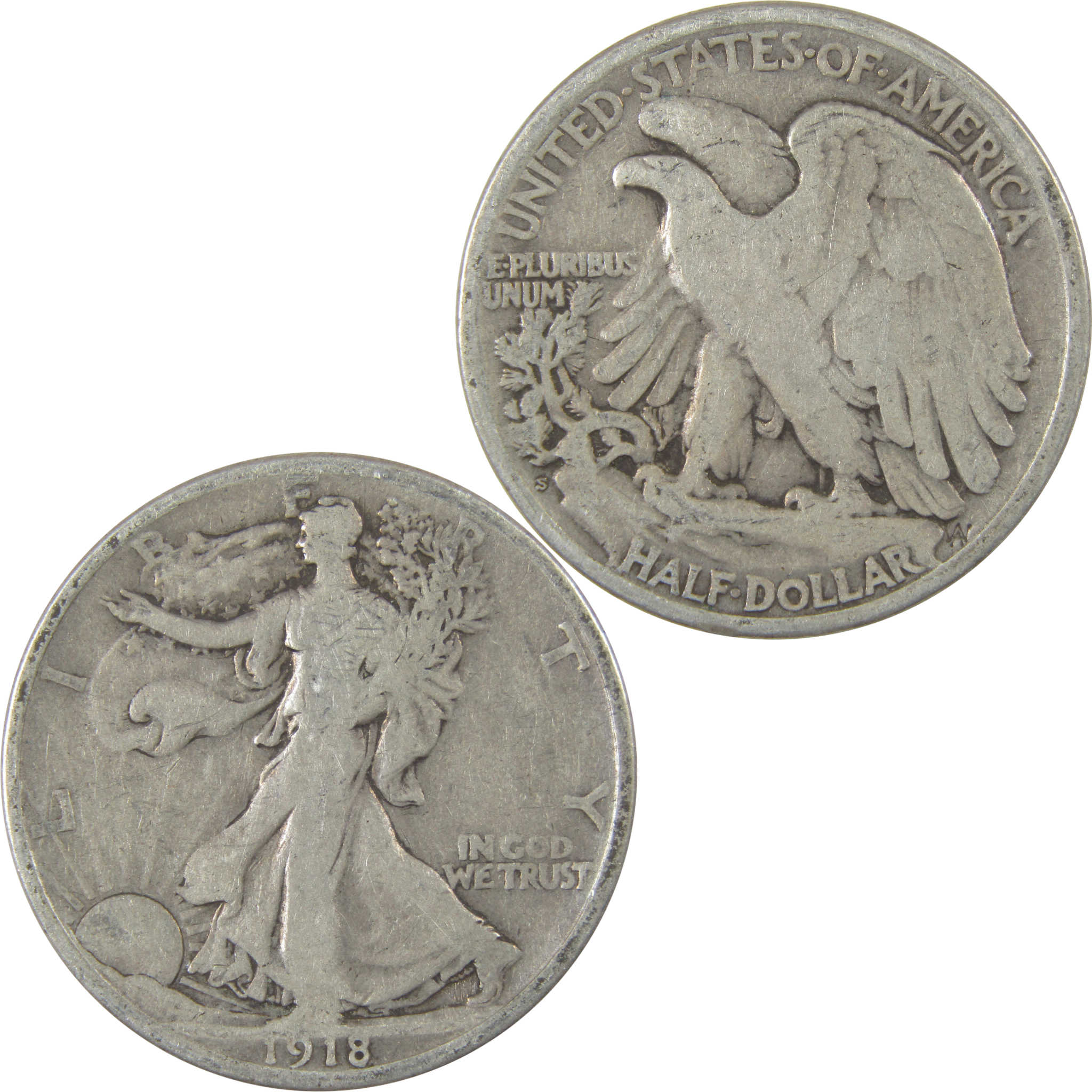 1918 S Liberty Walking Silver Half Dollar VG Very Good Coin SKU:I24159