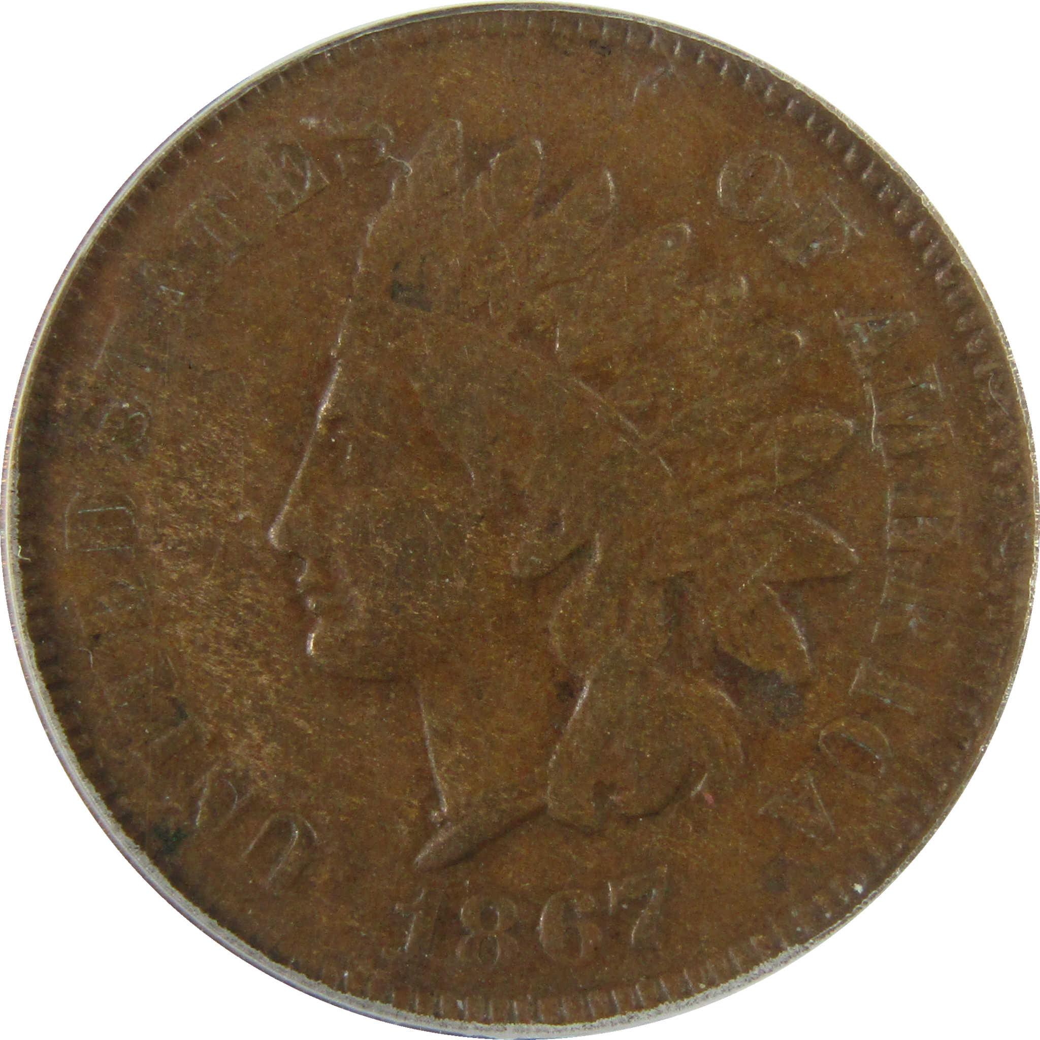 1867 Indian Head Cent VF 30 Details ANACS Penny 1c Coin SKU:I28059