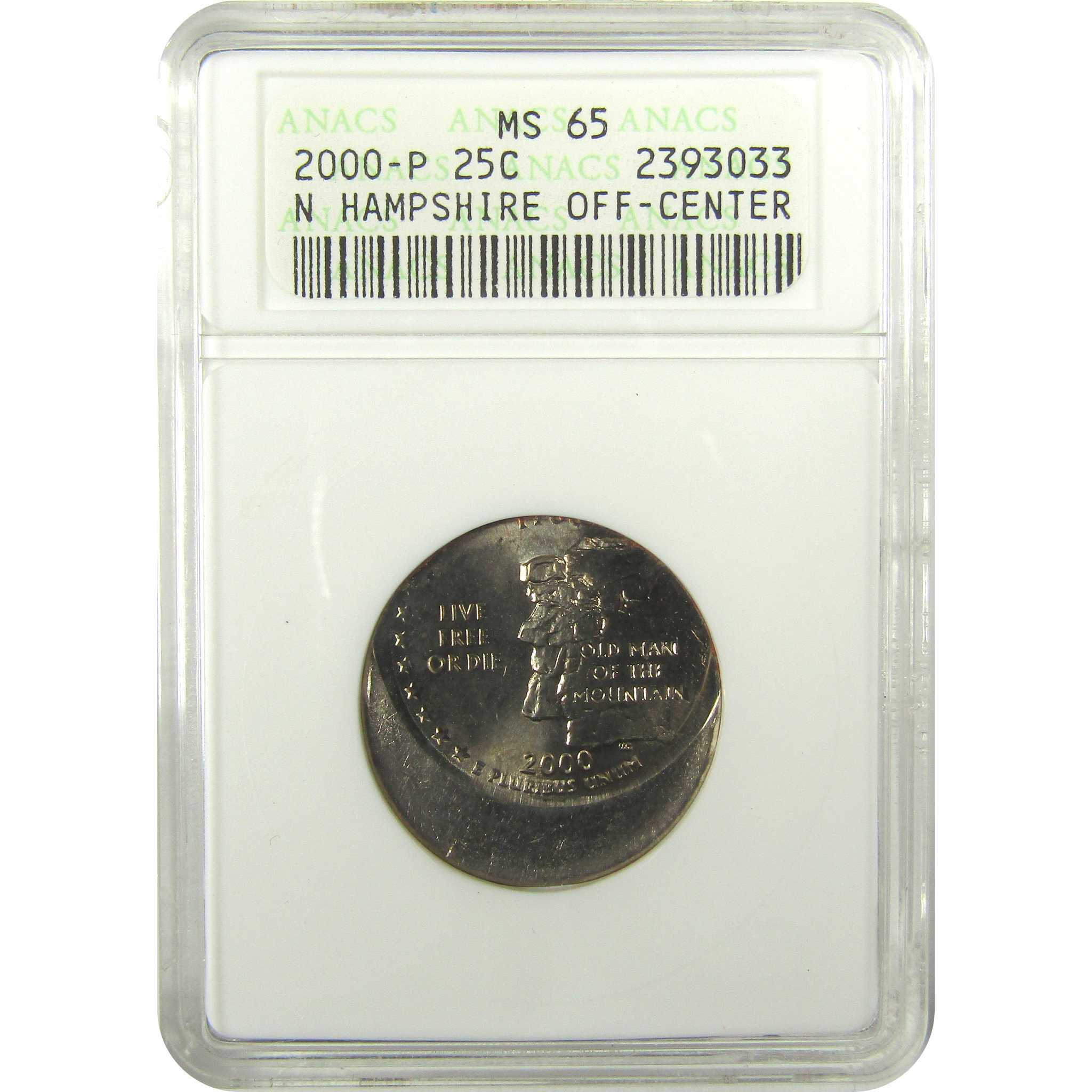 2000 P New Hampshire State Quarter MS 65 ANACS Off Center SKU:I20057