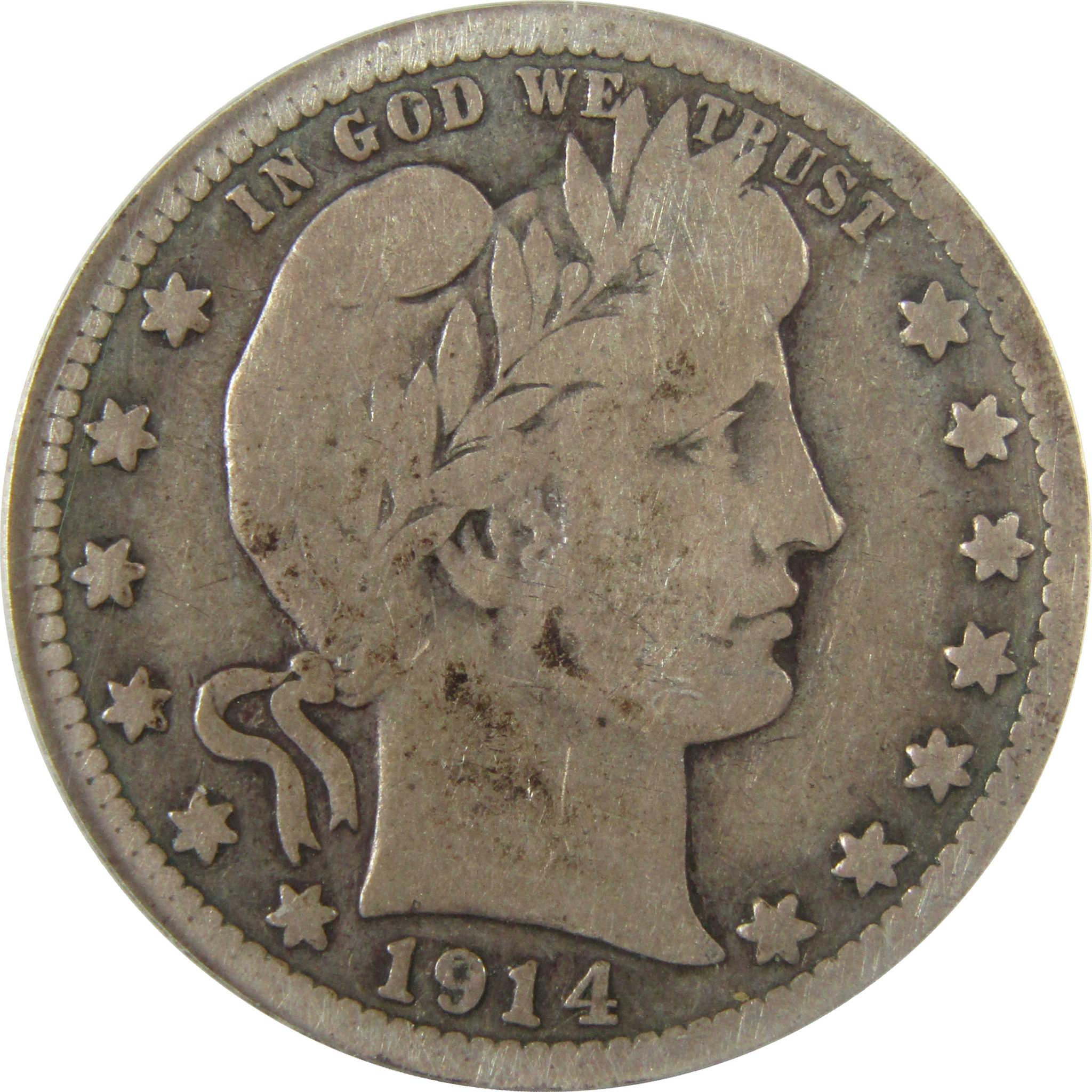 1914 S Barber Silver Quarter G 6 ANACS 25c Coin Collectible SKU:I28022
