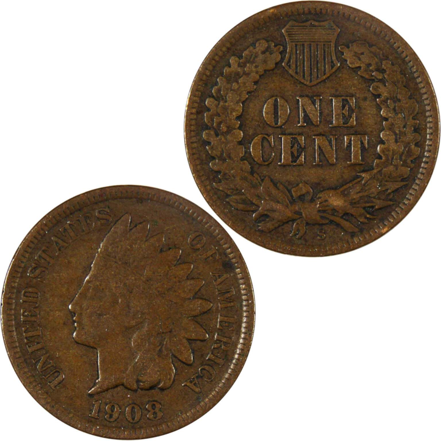 1908 S Indian Head Cent VF Very Fine Penny 1c Coin