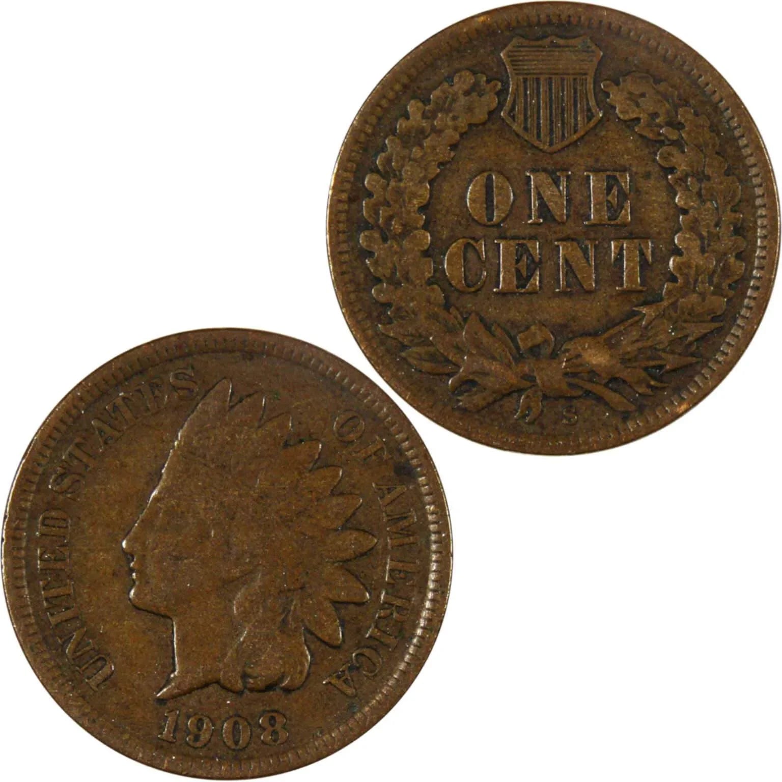 1908 S Indian Head Cent VF Very Fine Penny 1c Coin