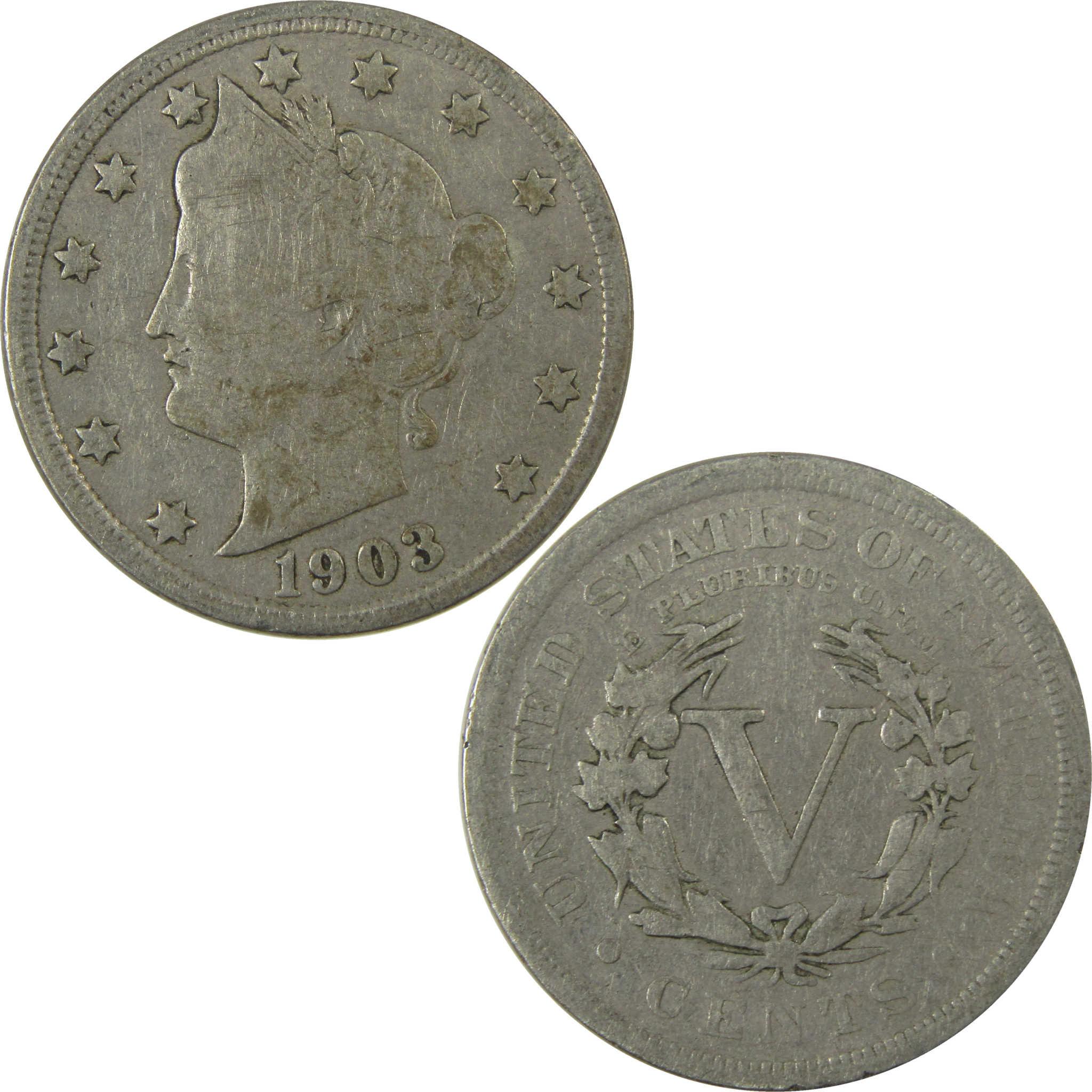 1903 Liberty Head V Nickel VG Very Good 5c Coin Collectible SKU:I26924