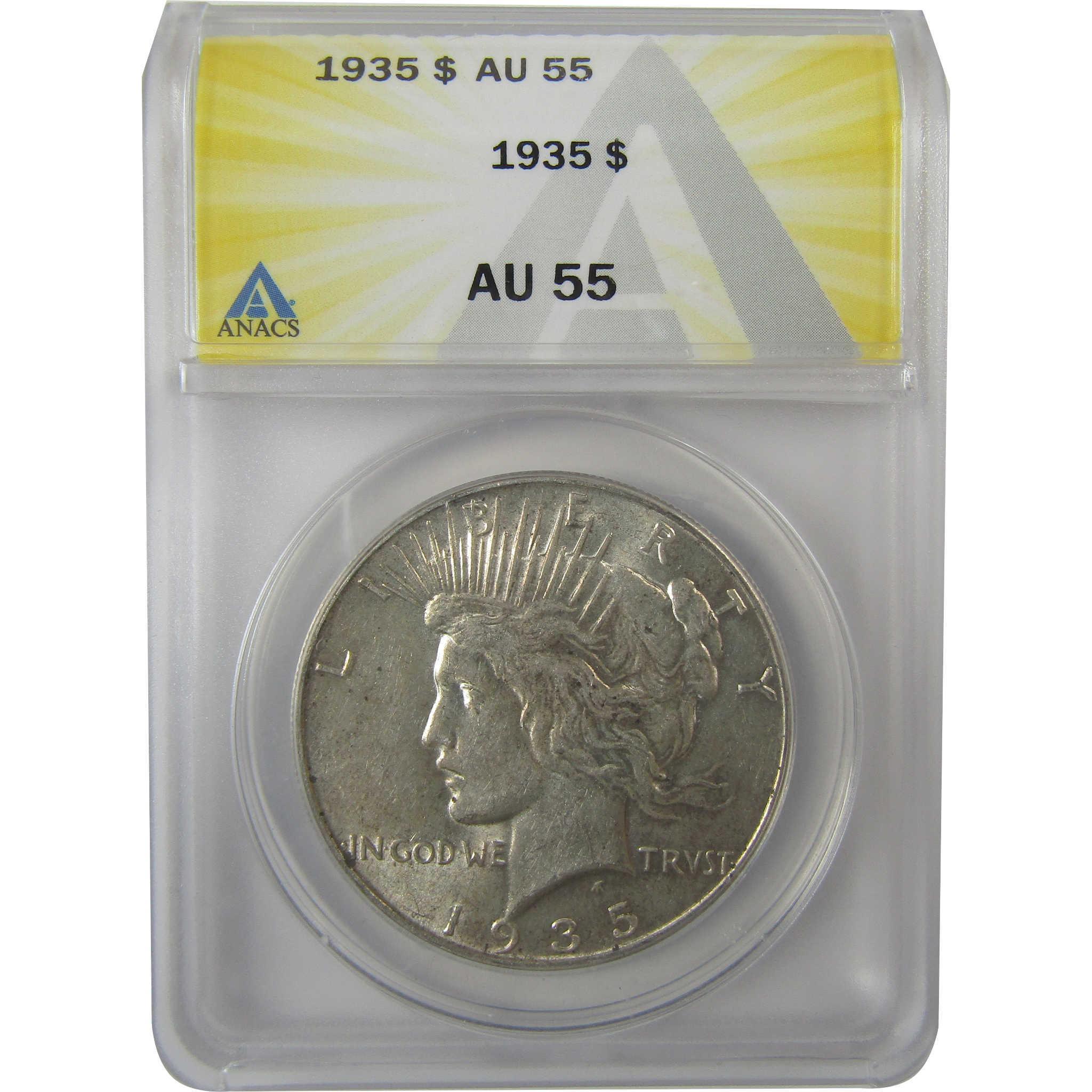 1935 Peace Silver Dollar AU 55 ANACS $1 Coin SKU:I25018