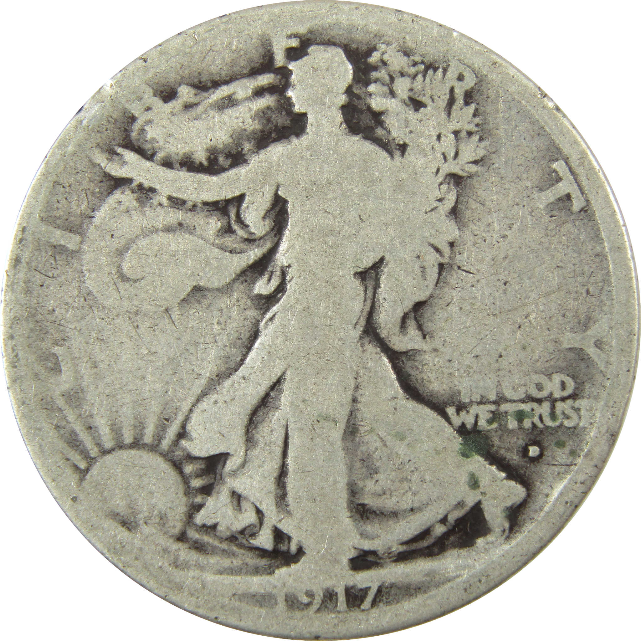 1917 D Obverse Liberty Walking Silver Half Dollar G Good SKU:CP1444