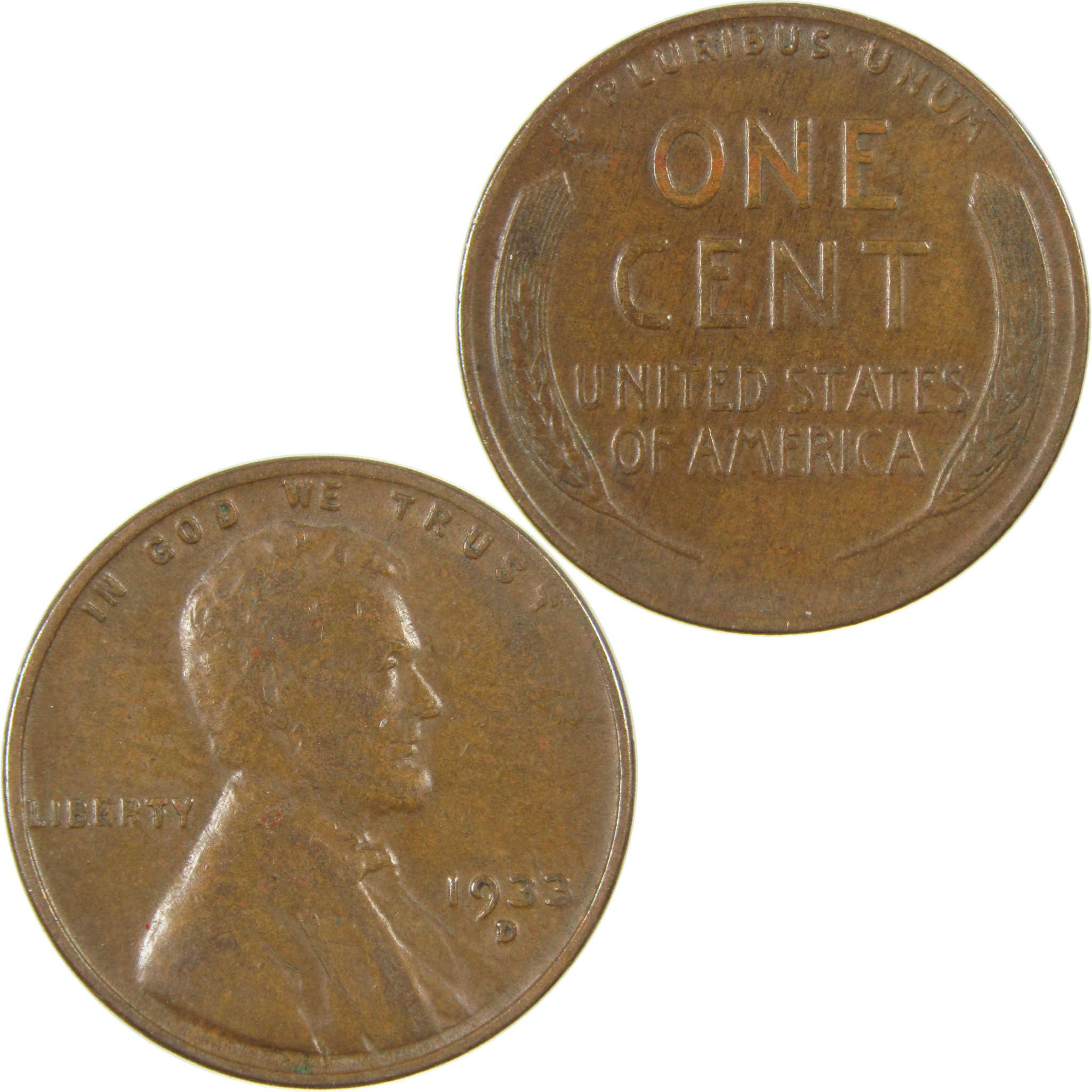 1933 D Lincoln Wheat Cent VF Very Fine Penny 1c Coin SKU:I27283