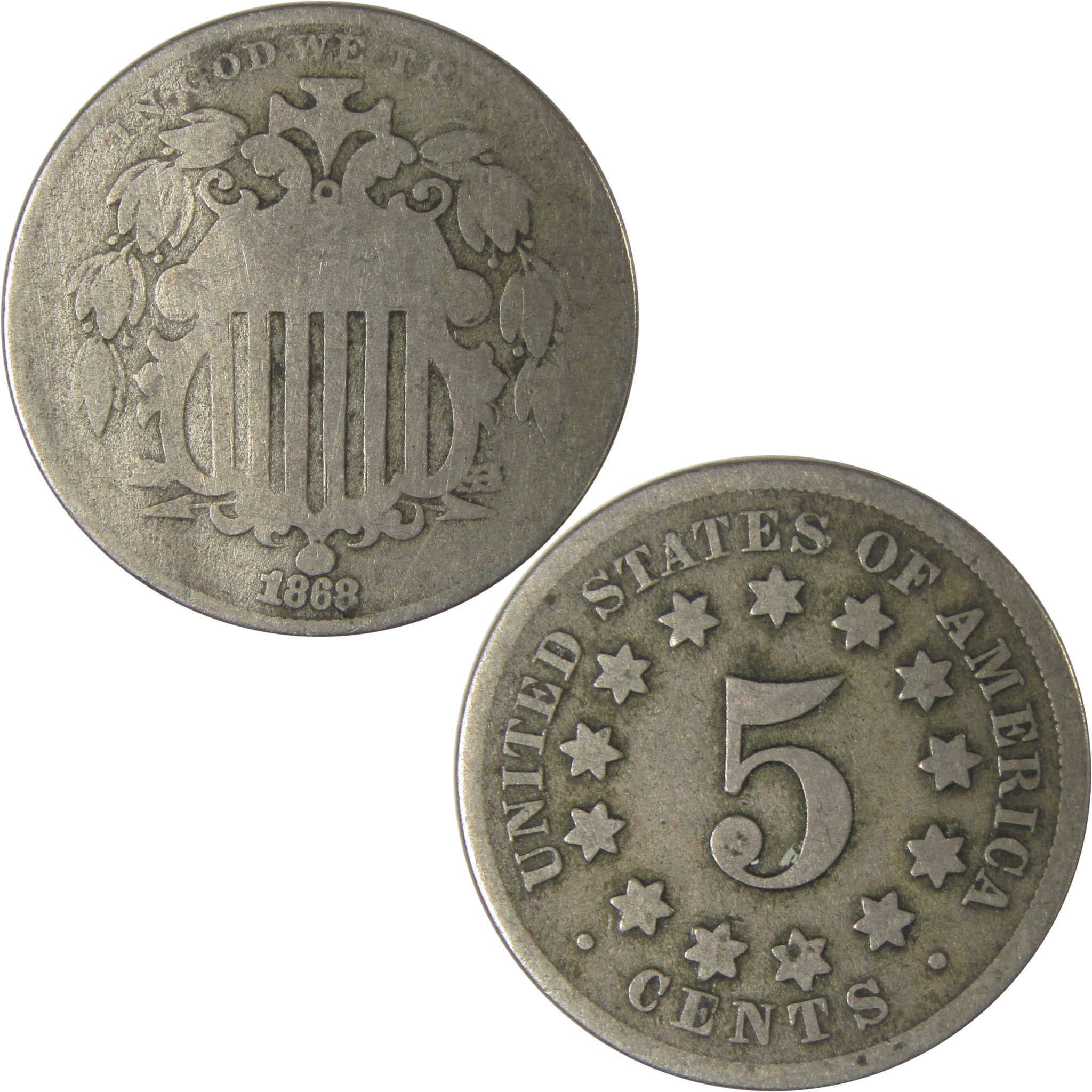 1868 Shield Nickel G Good Details 5c Coin SKU:I22534