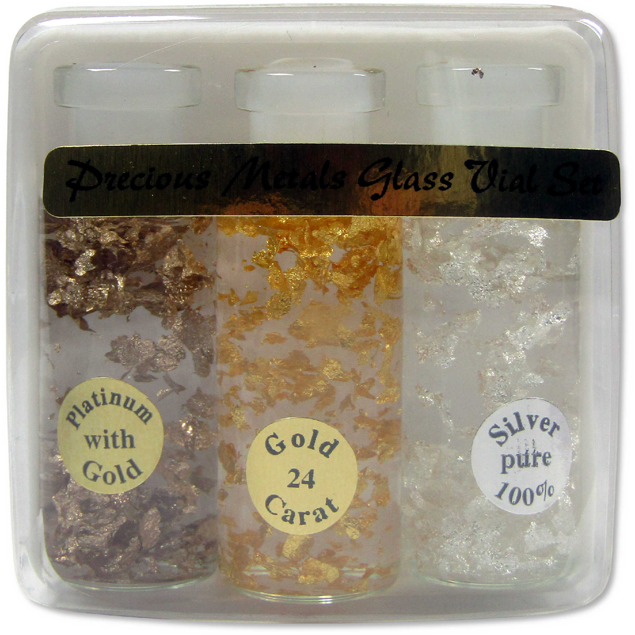 Platinum Gold and Silver Precious Metals Glass Vial Set