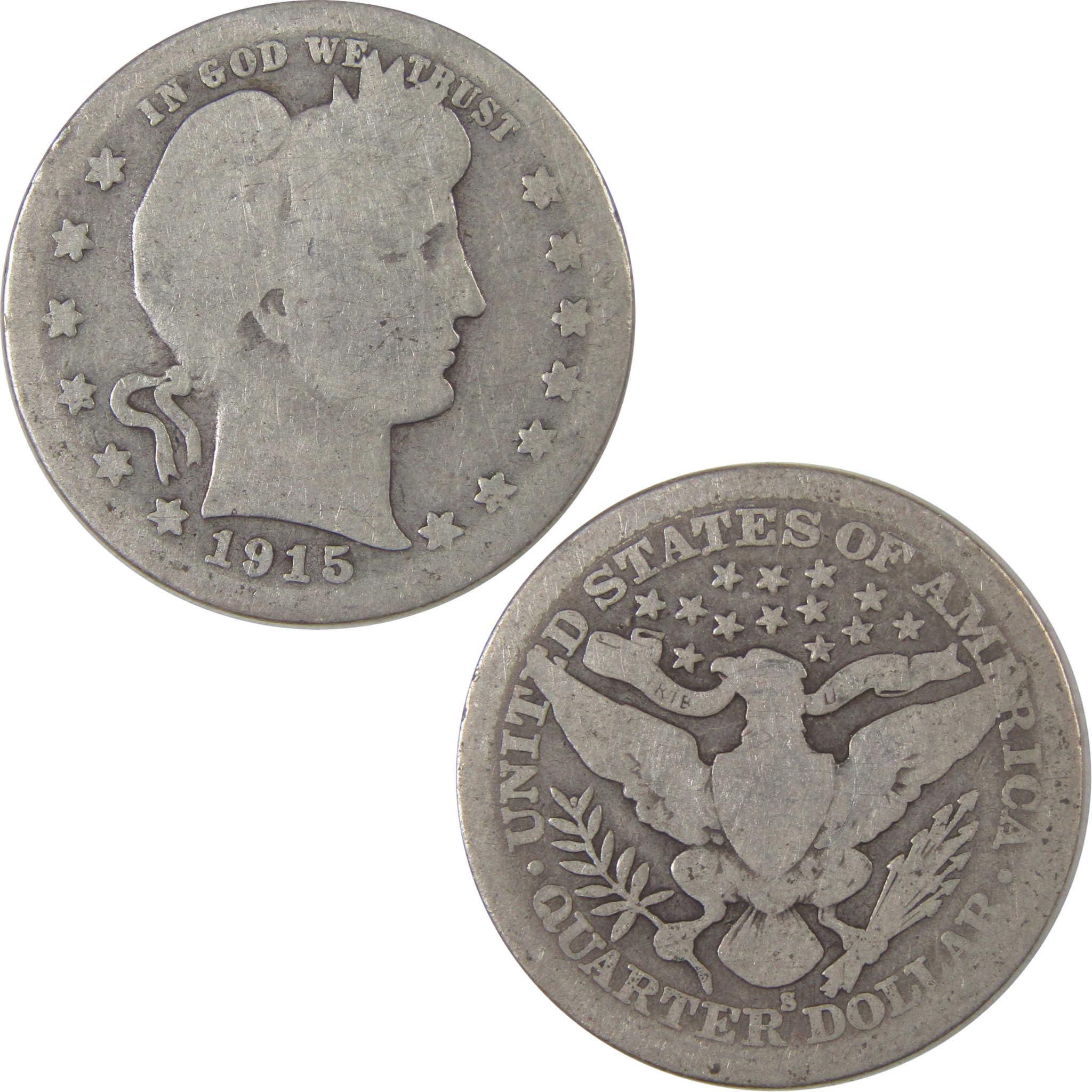 1915 S Barber Quarter AG About Good Silver 25c Coin SKU:I18074