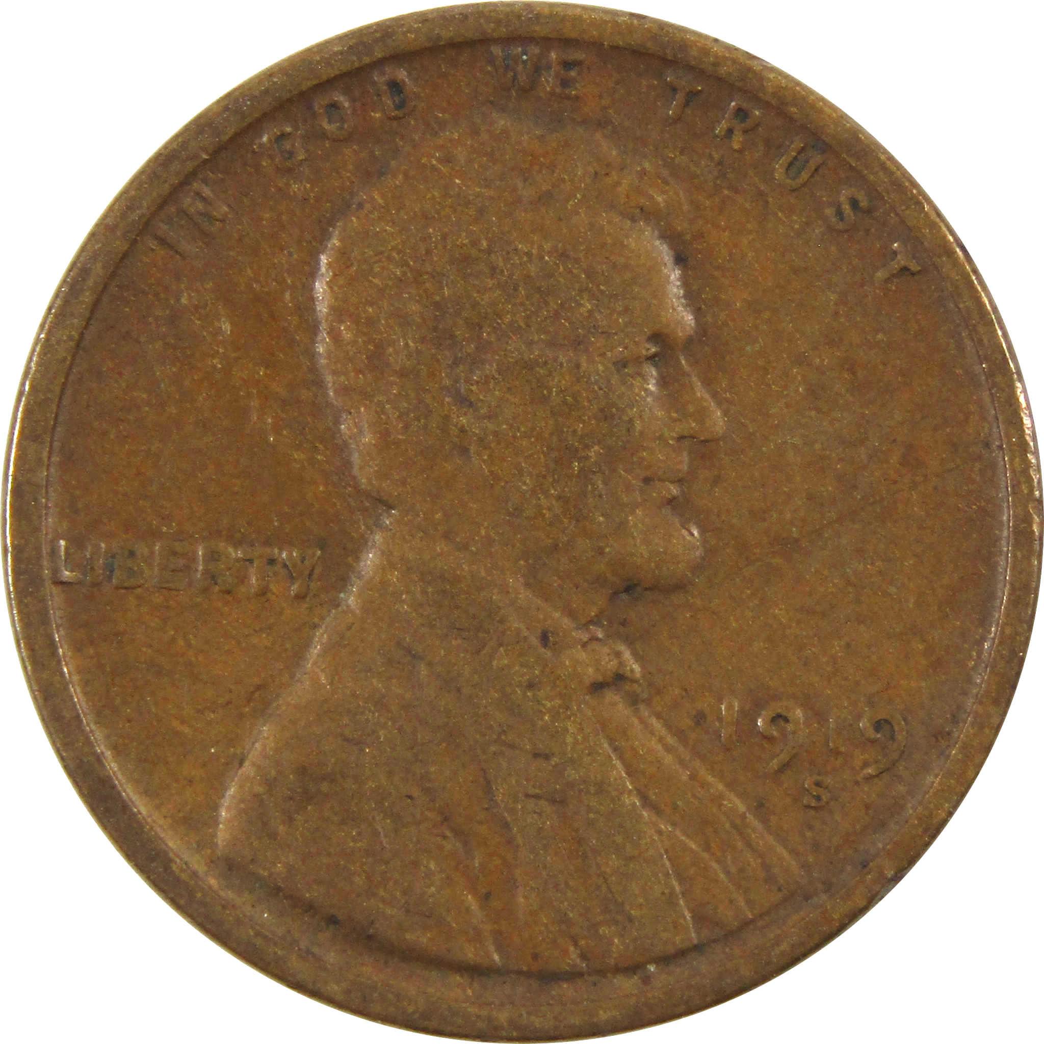 1919 S Lincoln Wheat Cent AG About Good Penny 1c Coin