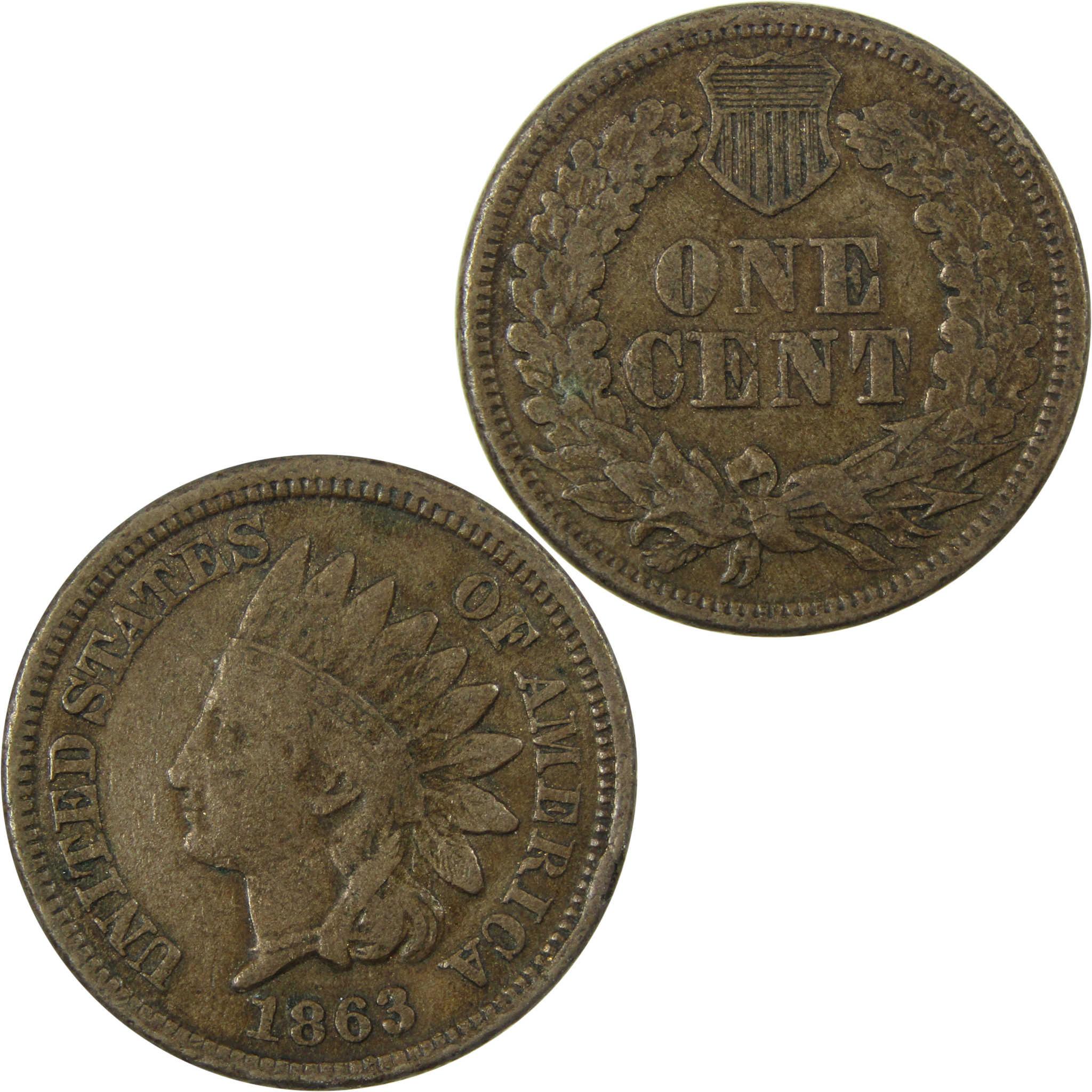 1863 Indian Head Cent F Fine Penny 1c Coin SKU:CP1279