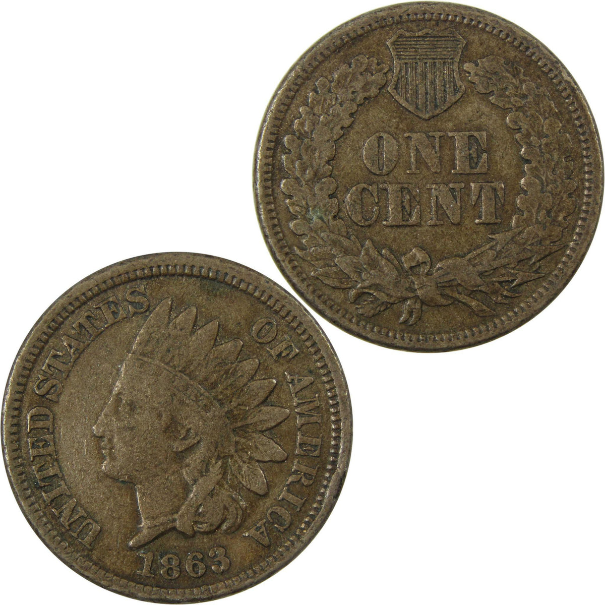 1863 Indian Head Cent F Fine Penny 1c Coin SKU:CP1279