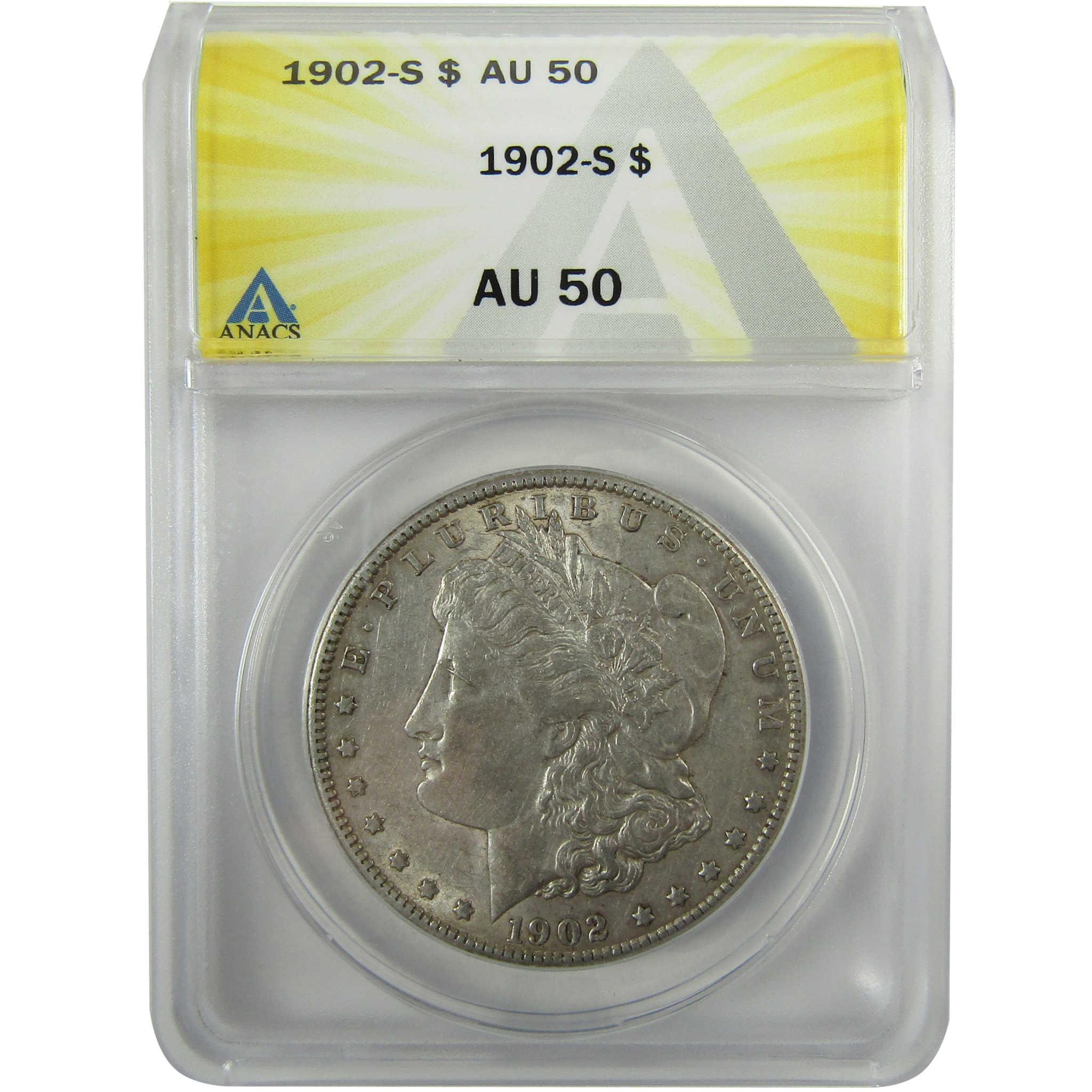 1902 S Morgan Silver Dollar AU 50 ANACS $1 Coin Collectible SKU:I28007 - Morgan coin - Morgan silver dollar - Morgan silver dollar for sale - Profile Coins & Collectibles