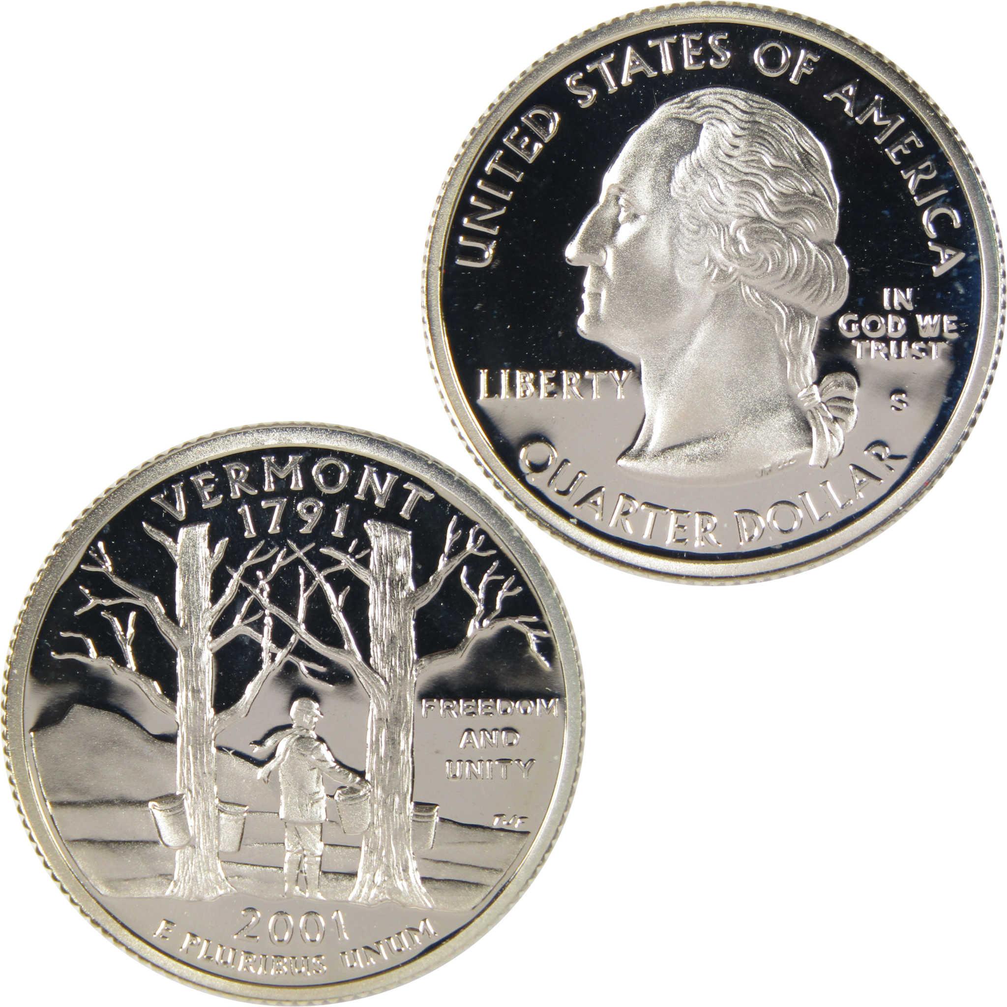 2001 Vermont state quarter collectible coin, George Washington and maple sugaring design