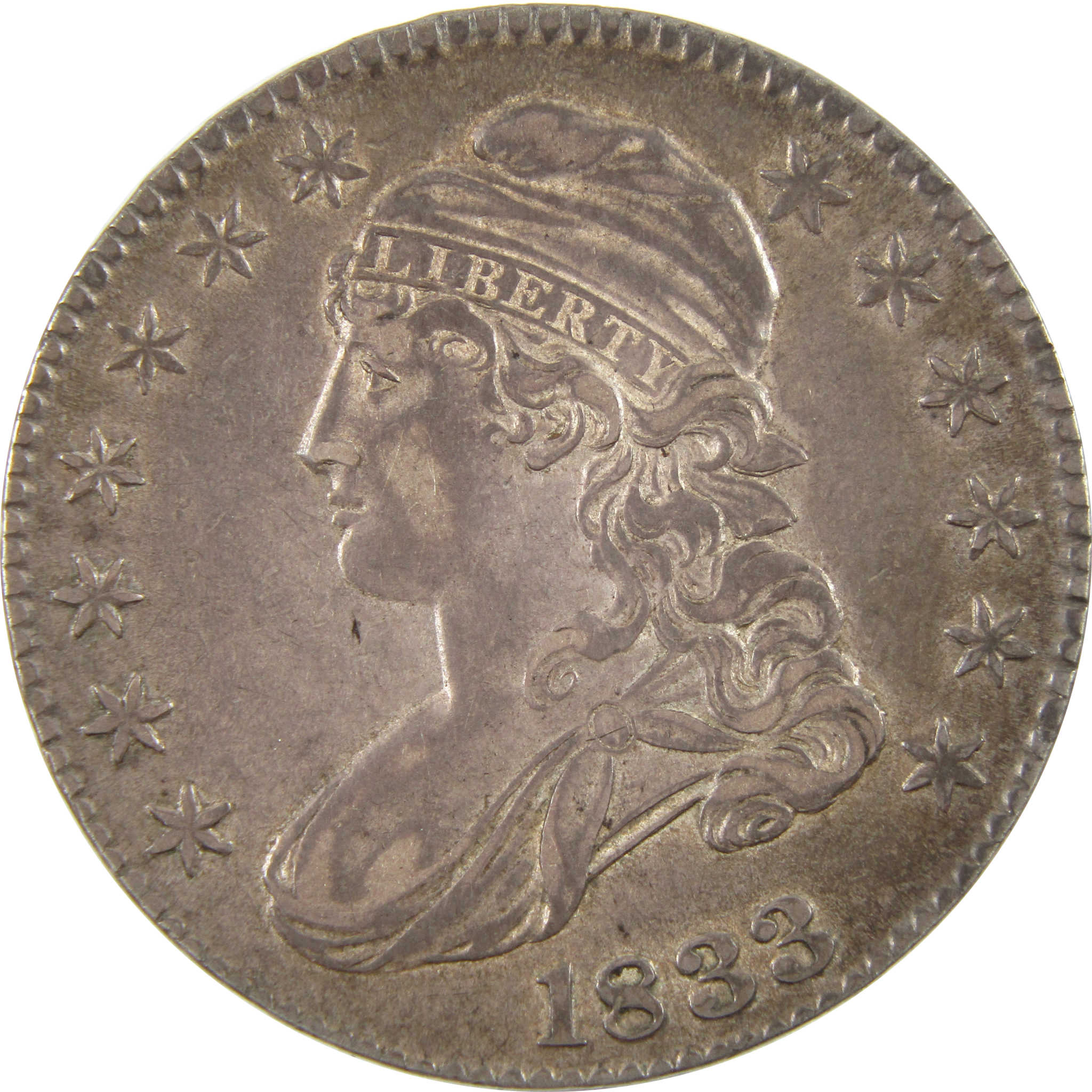 1833 Capped Bust Half Dollar AU 89.24% Silver 50c Coin SKU:I11159