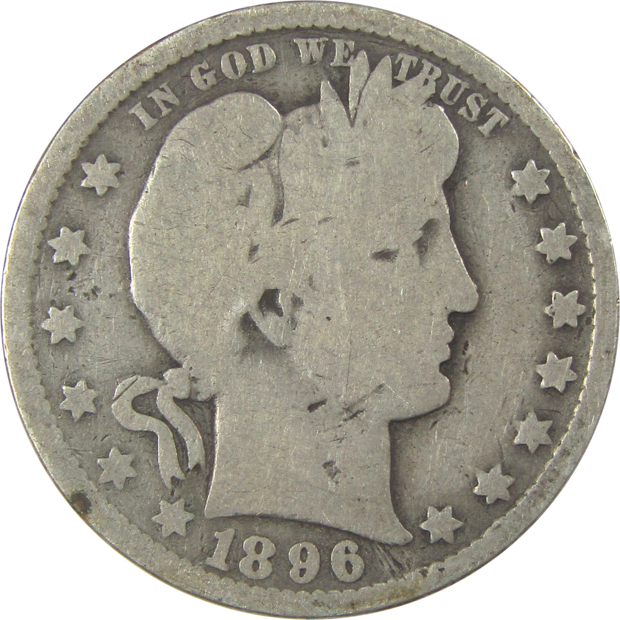 1896 O Barber Quarter G Good Silver 25c Coin SKU:I21860