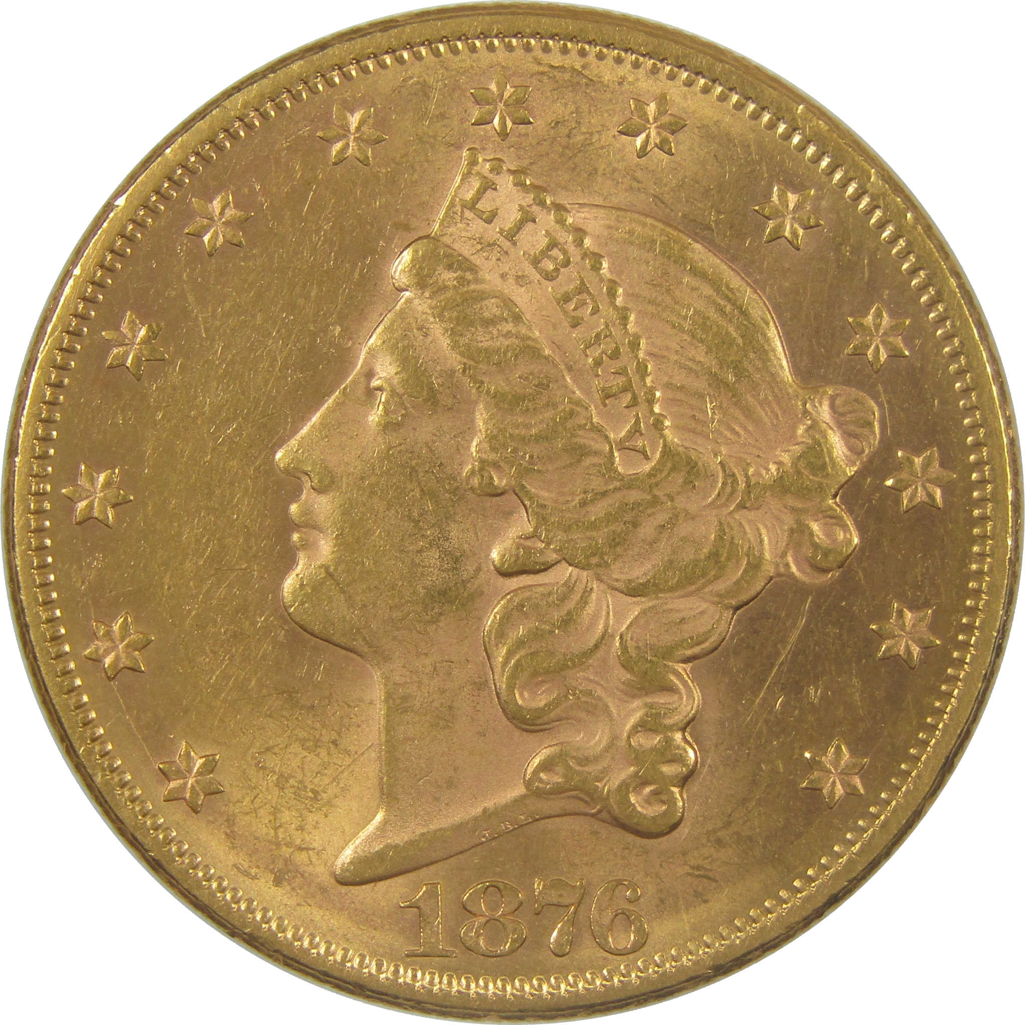 1876 Liberty Head Gold Double Eagle Borderline Uncirculated $20 Coin