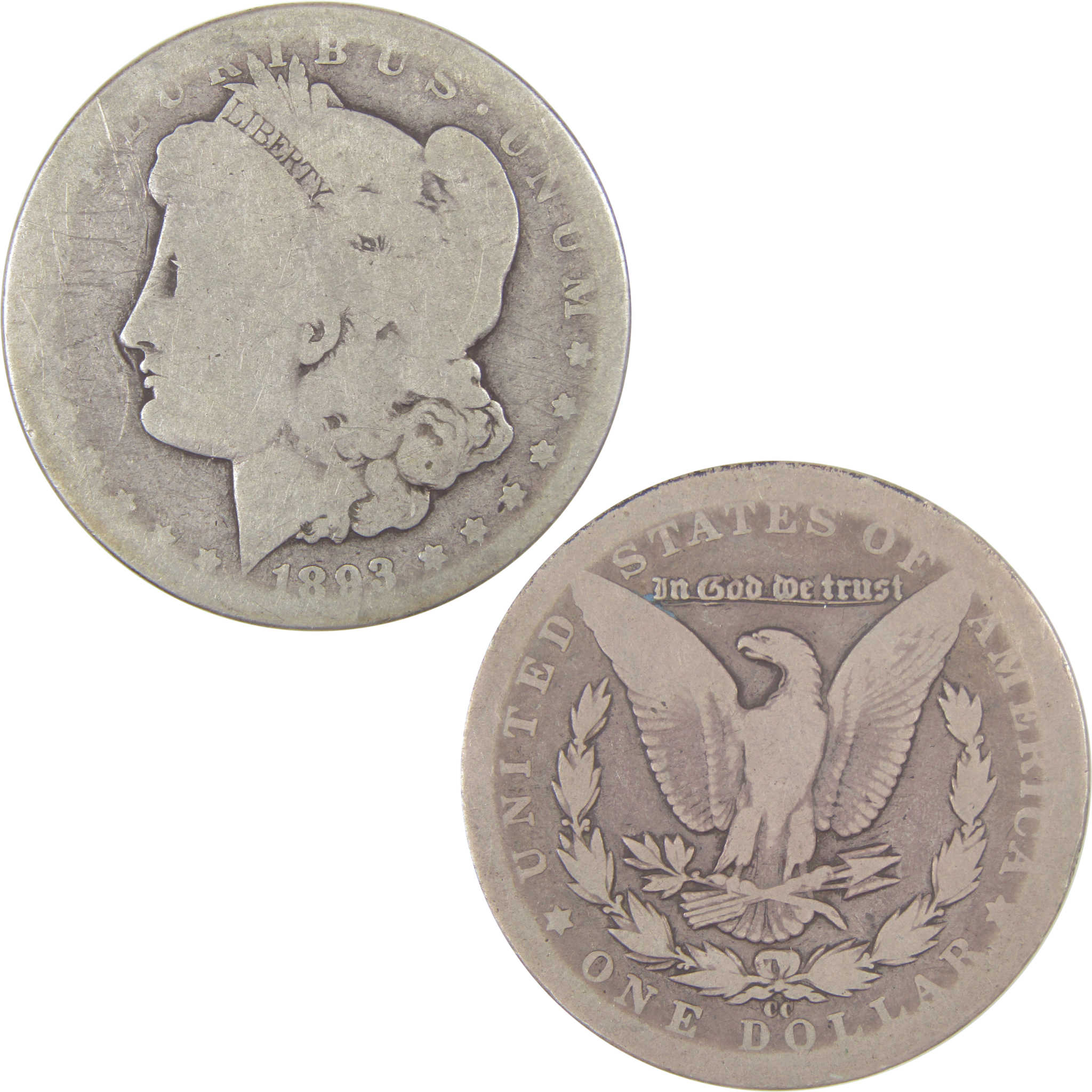 1893 CC Morgan Dollar AG About Good Silver $1 Coin SKU:I17180 - Morgan coin - Morgan silver dollar - Morgan silver dollar for sale - Profile Coins & Collectibles