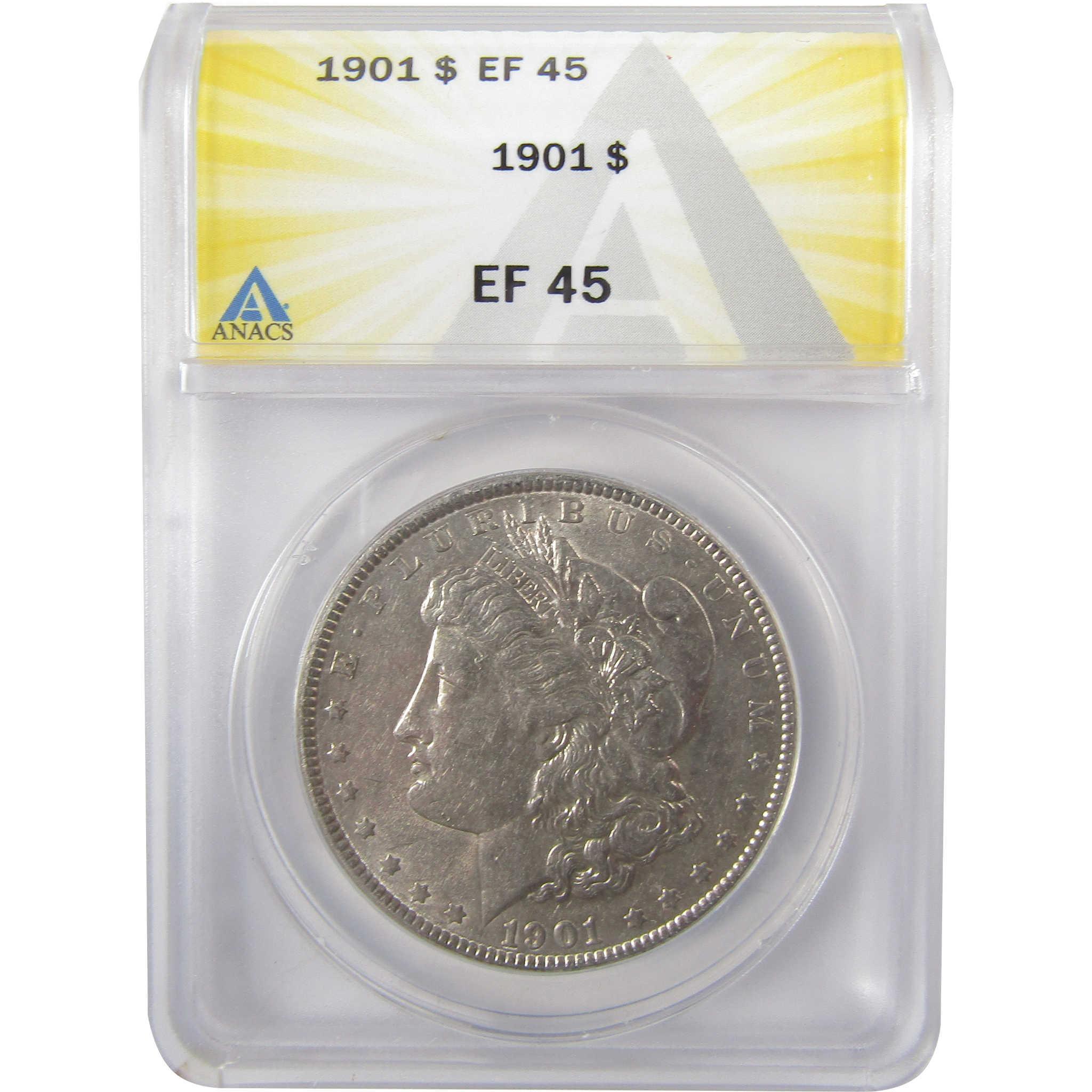1901 Morgan Silver Dollar EF 45 ANACS $1 Coin Collectible SKU:I25660 - Morgan coin - Morgan silver dollar - Morgan silver dollar for sale - Profile Coins & Collectibles