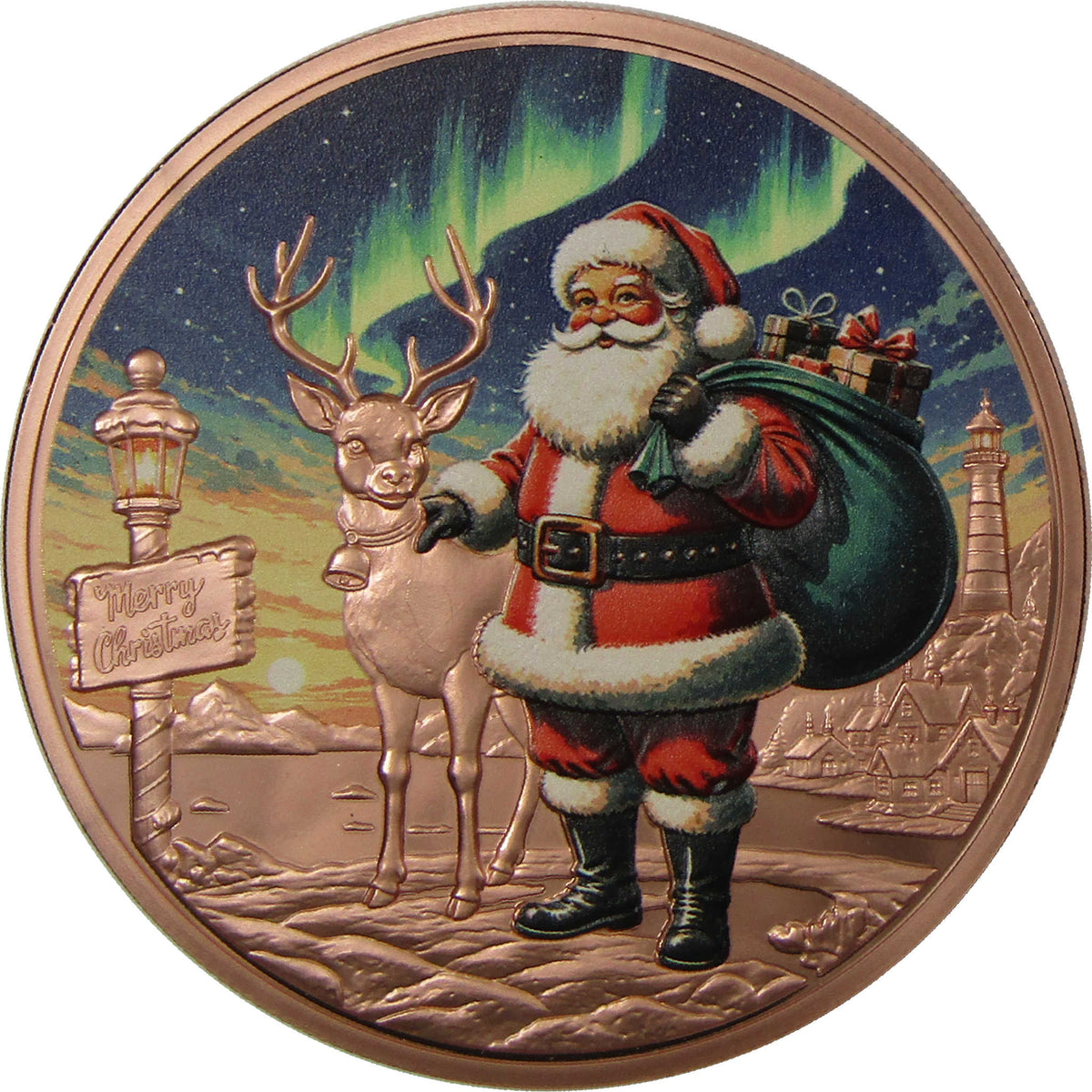 2026 Cameroon 5 oz Copper Merry Christmas Santa Northern Lights BU
