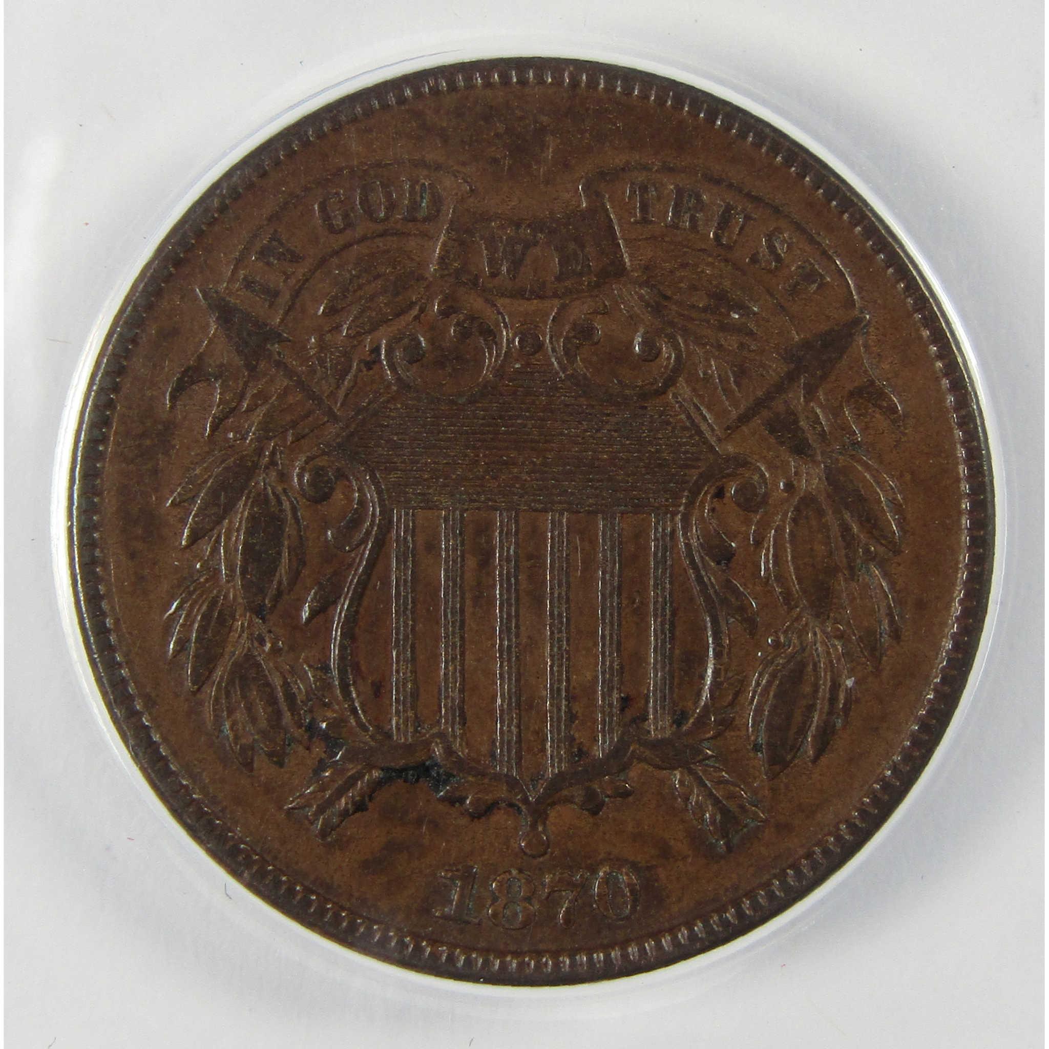 1870 Two Cent Piece VF 35 Details ANACS 2c Coin SKU:CP633