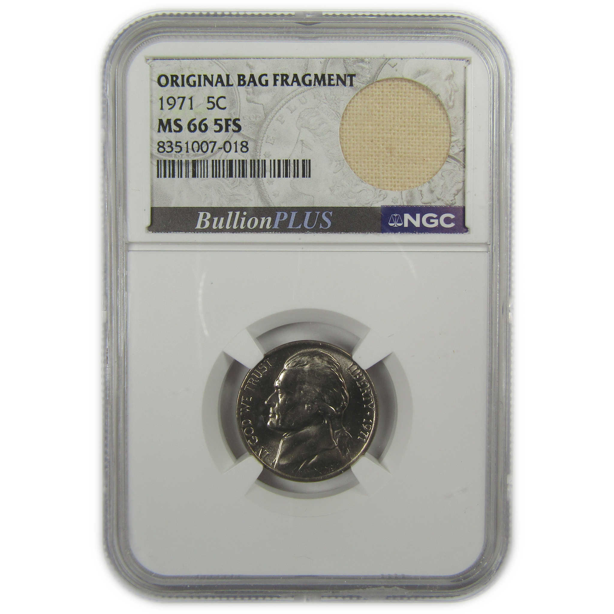 1971 Jefferson Nickel MS 66 5FS NGC Original Bag Fragment SKU:I20337