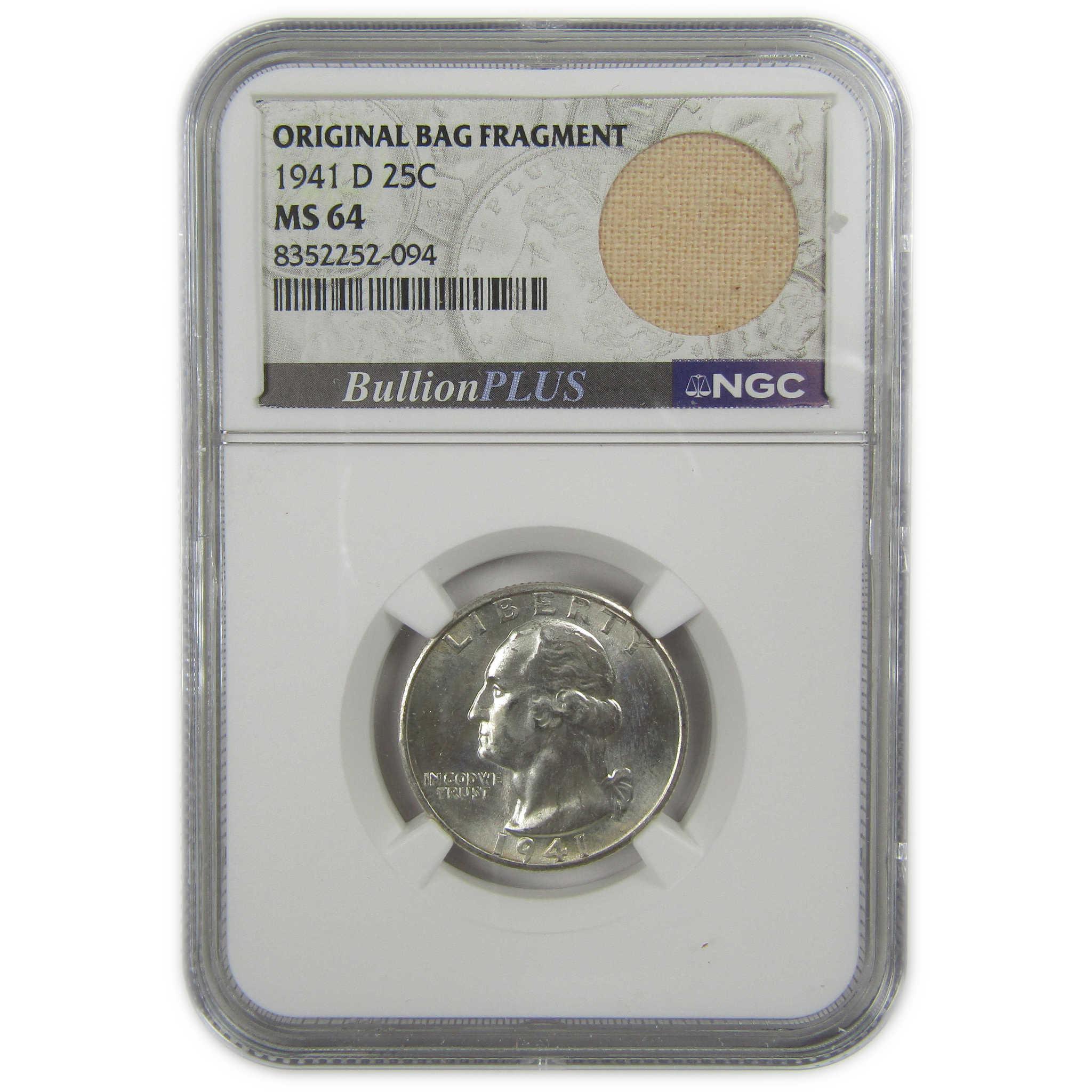 1941 D Washington Quarter MS 64 NGC Silver Bag Fragment SKU:I20596