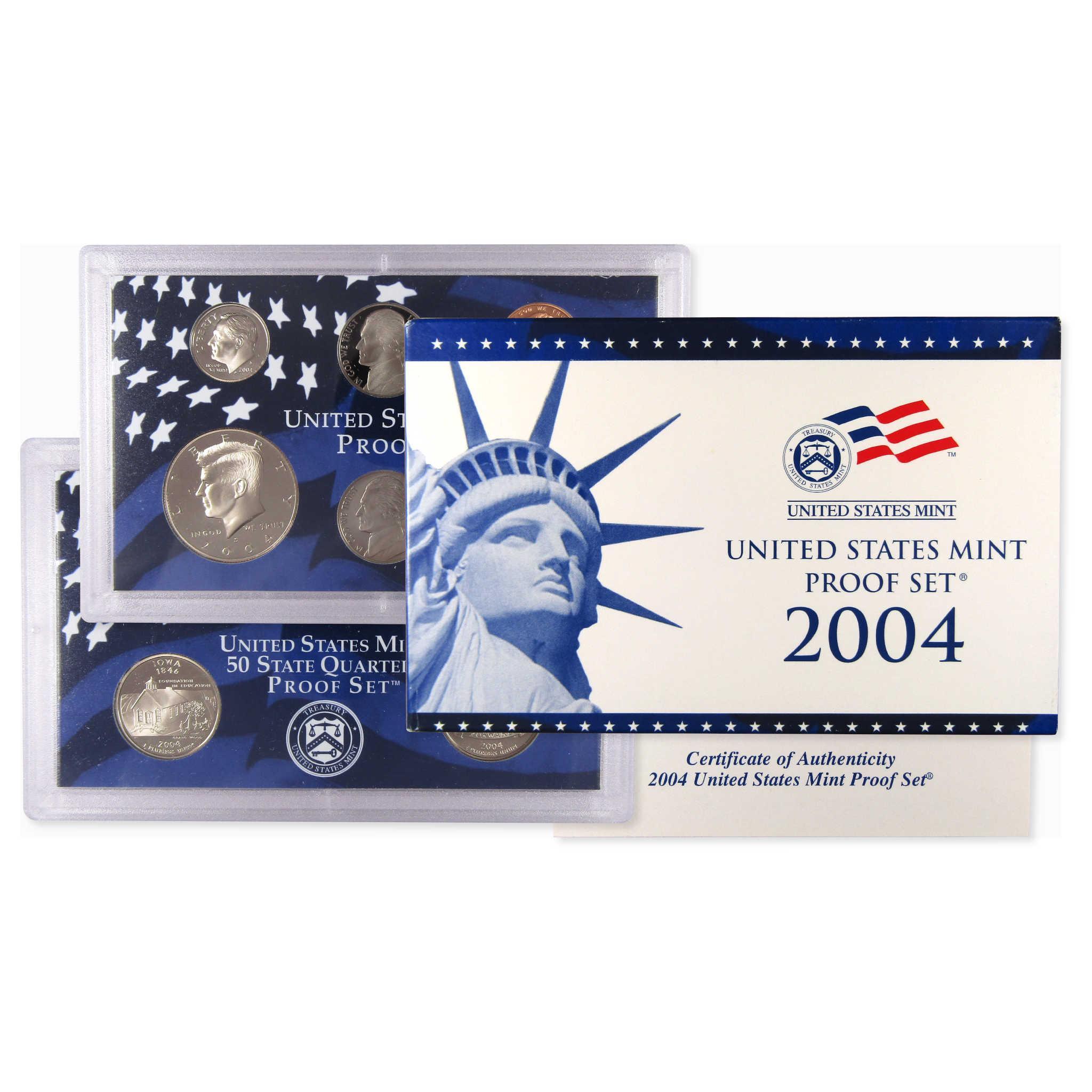 2004 United States Mint Proof Set with coins and certificate of authenticity