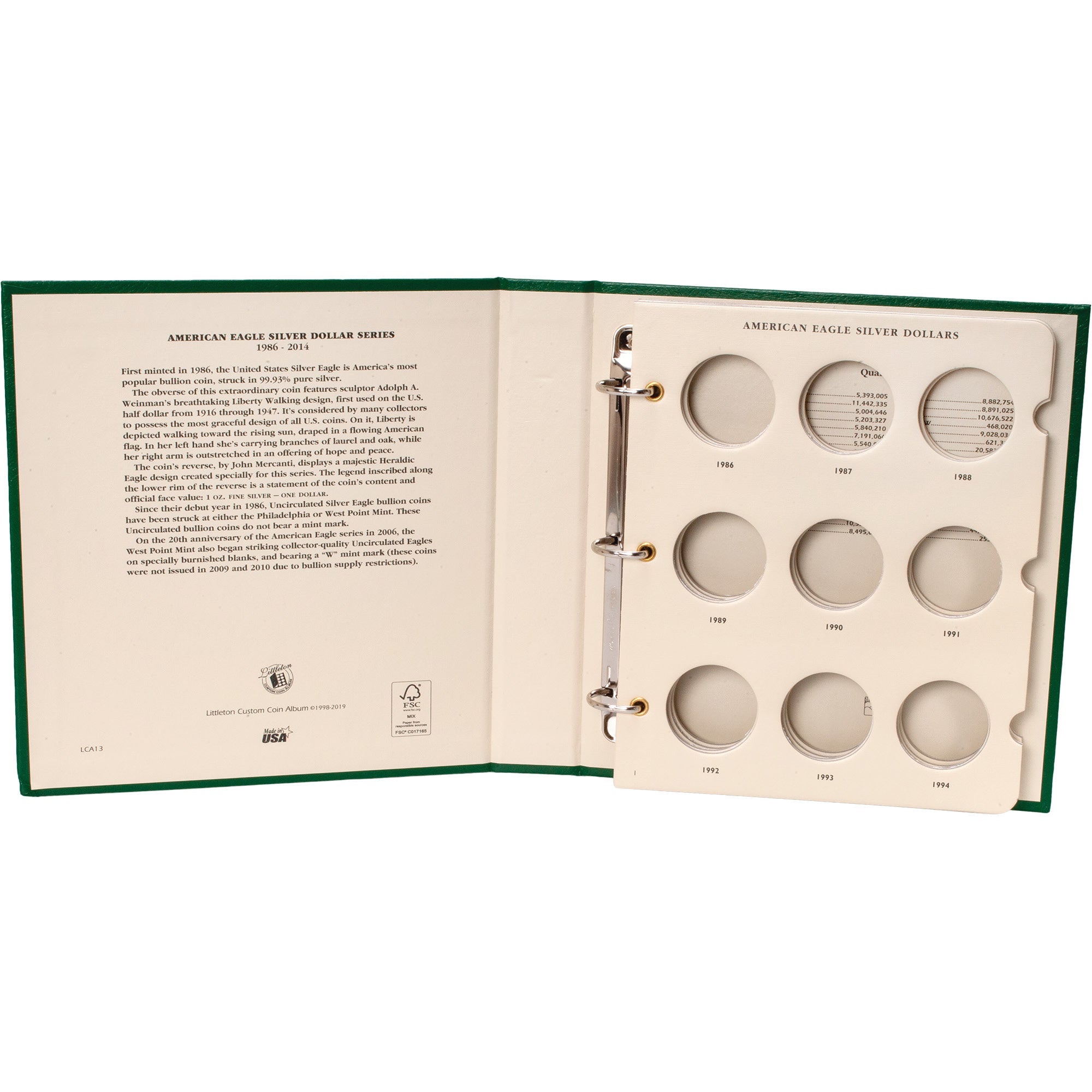 1986-2014 American Eagle Silver Dollar Coin Album Volume 1 Littleton