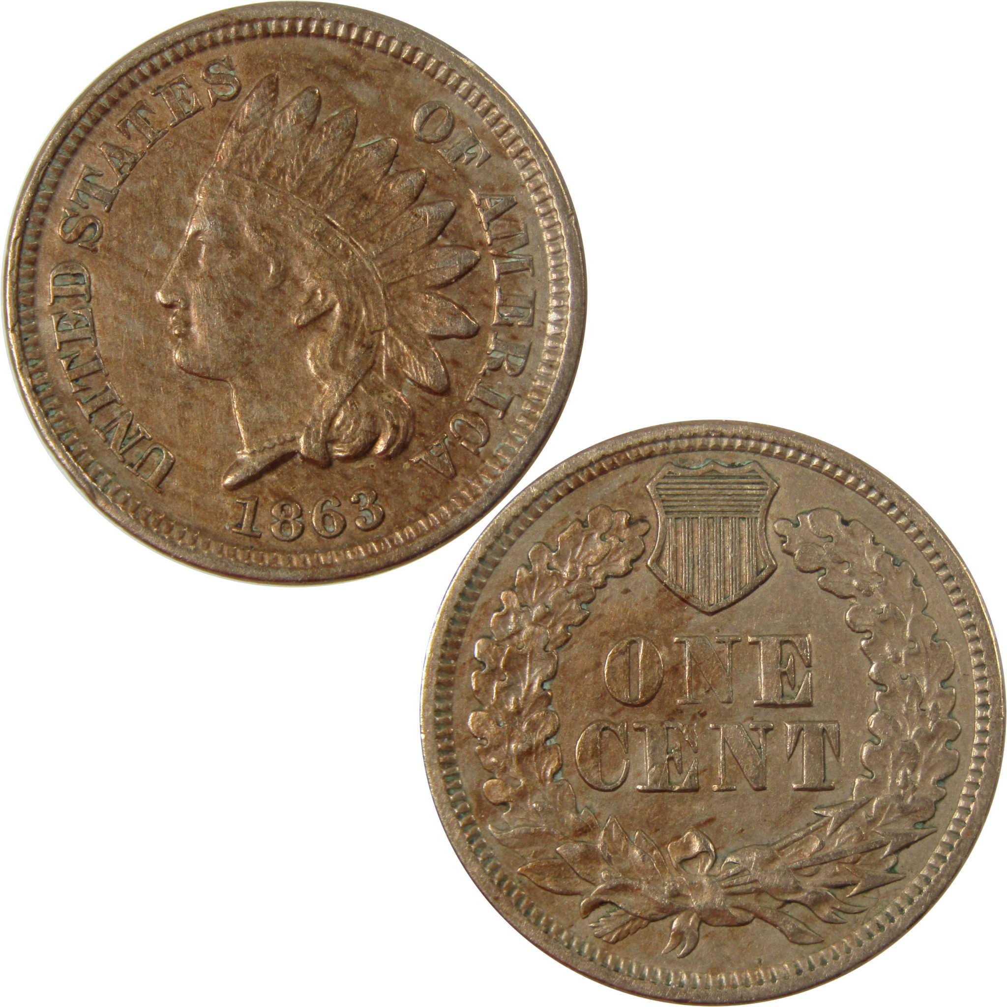 1863 Indian Head Cent XF EF Extremely Fine Penny 1c Coin SKU:CP1224