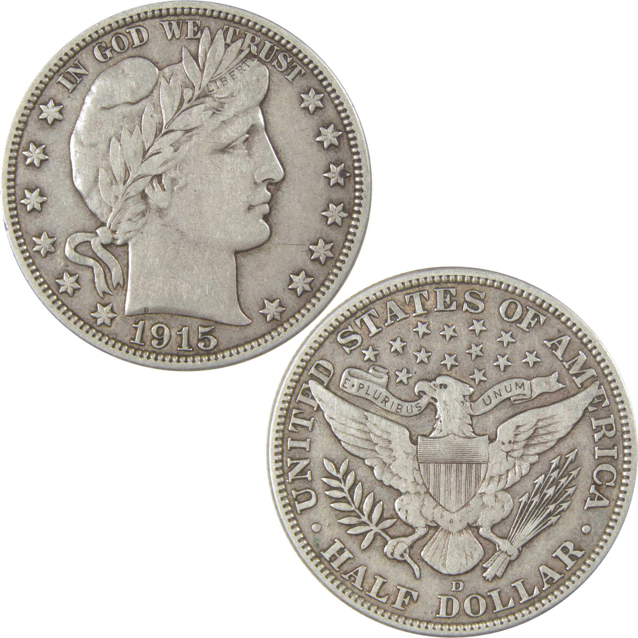 1915 D Barber Silver Half Dollar VF Very Fine 50c Coin SKU:I24220
