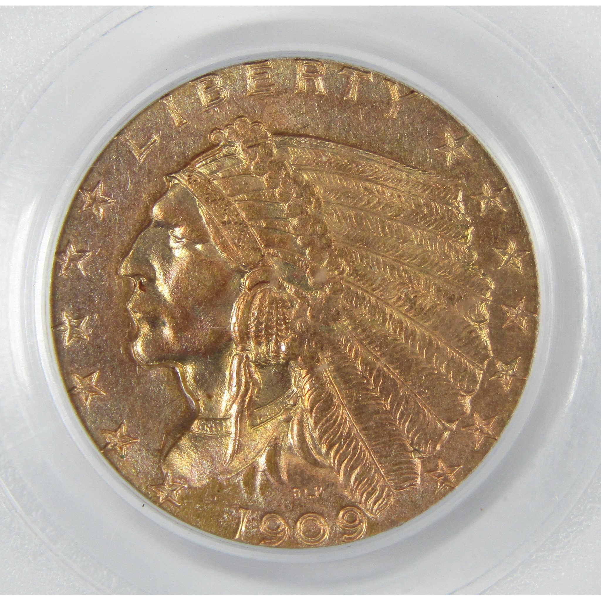 1909 $2.50 Indian Head Gold Quarter Eagle MS 63 PCGS Coin SKU:CP325