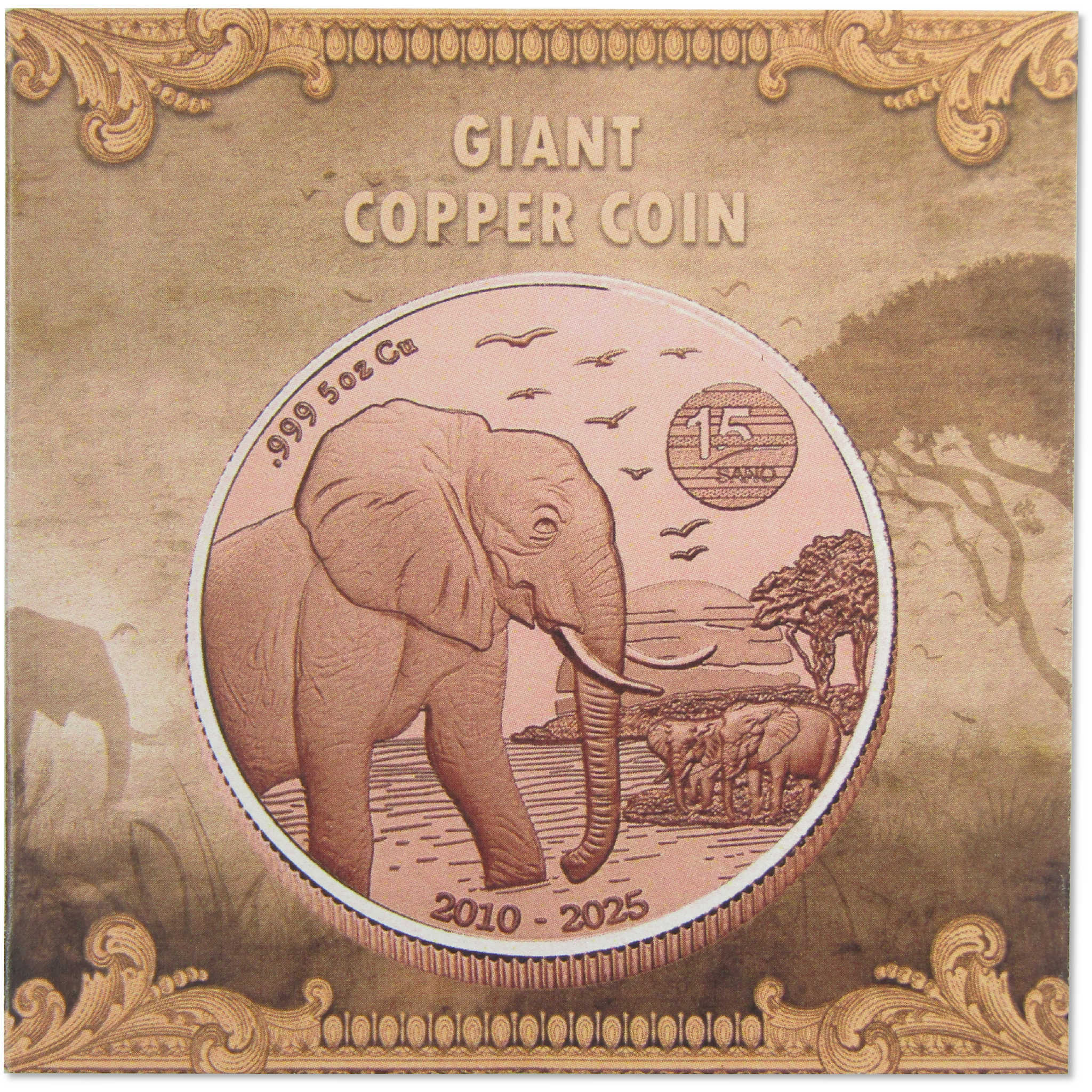 African Elephant 5 oz .999 Giant Copper Proof-Like Coin 2025 Liberia