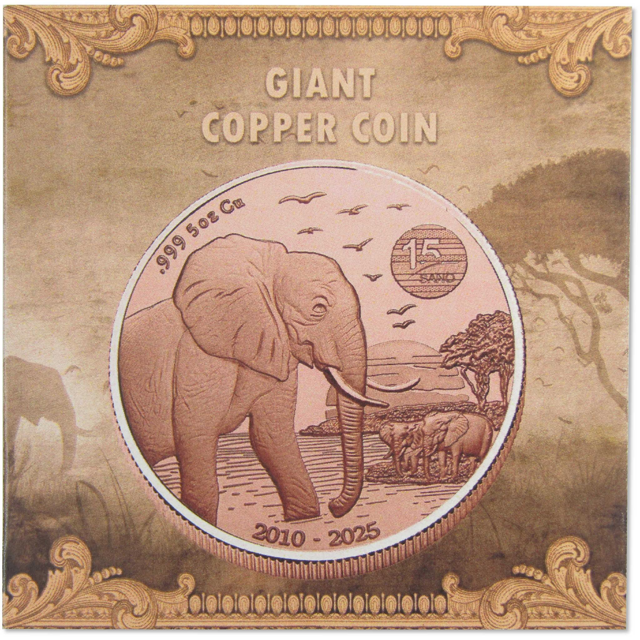 African Elephant 5 oz .999 Giant Copper Proof-Like Coin 2025 Liberia