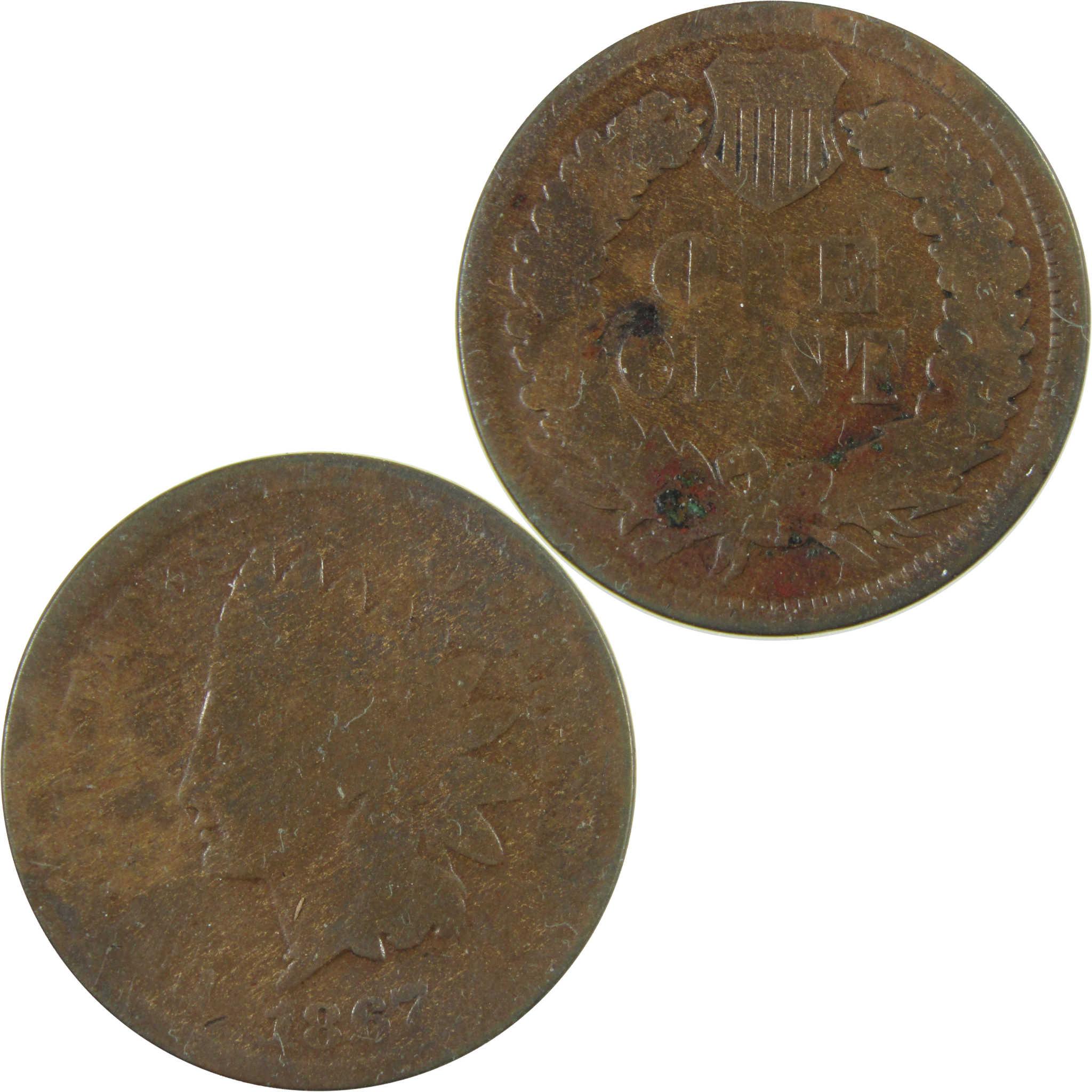 1867 Indian Head Cent AG About Good Penny 1c Coin SKU:I28230