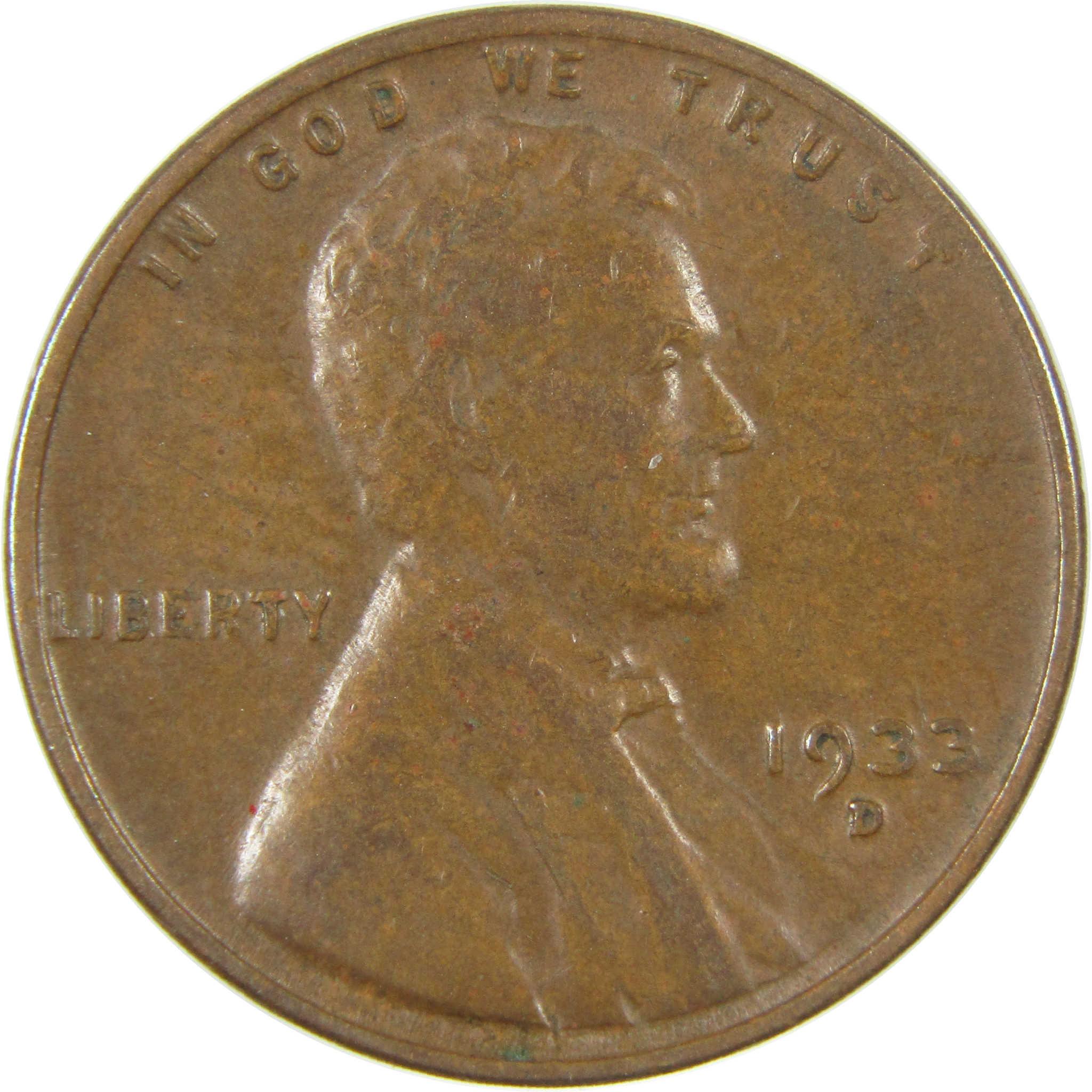 1933 D Lincoln Wheat Cent VF Very Fine Penny 1c Coin SKU:I27283