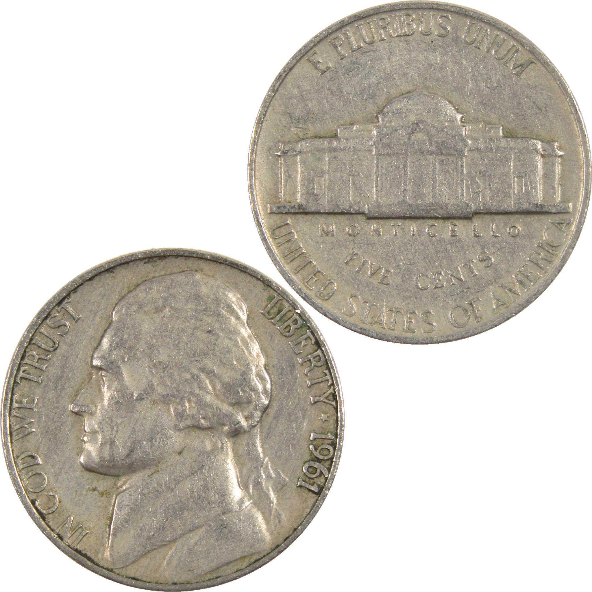 1961 Jefferson Nickel Circulated 5c Coin Collectible