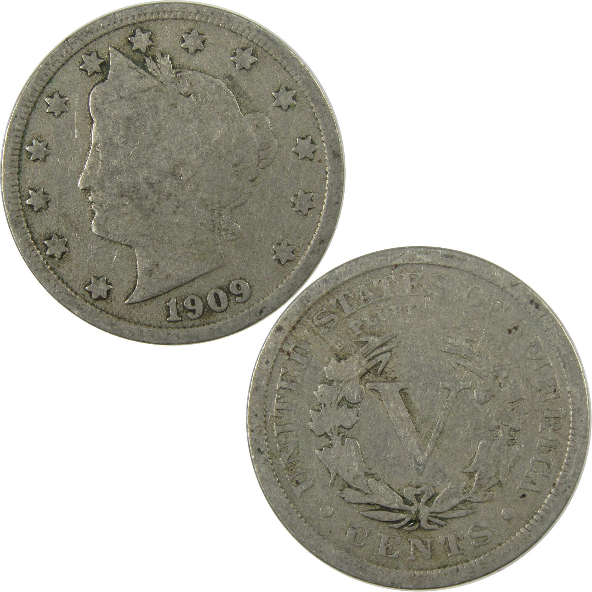 1909 Liberty Head V Nickel G Good 5c Coin Collectible SKU:I26920