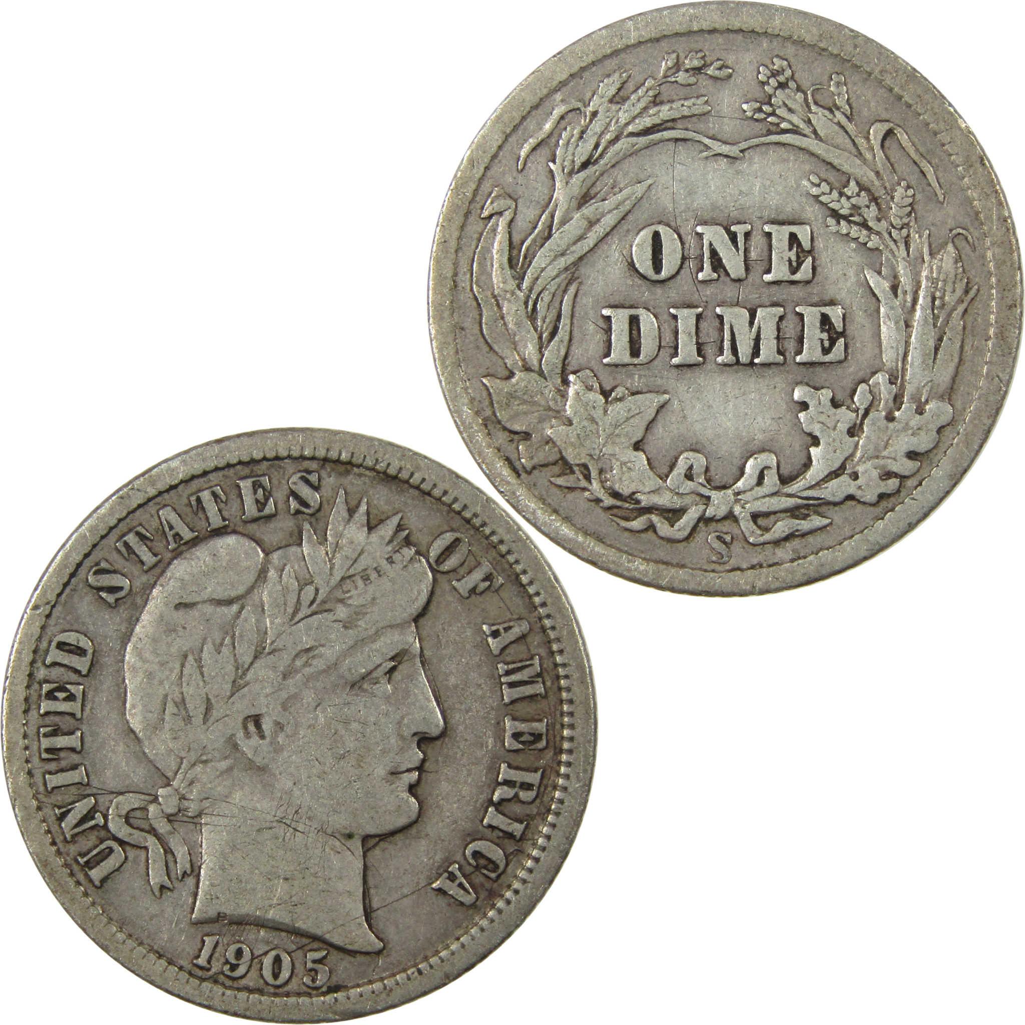1905 S Barber Silver Dime F Fine Details 10c Coin SKU:I25109