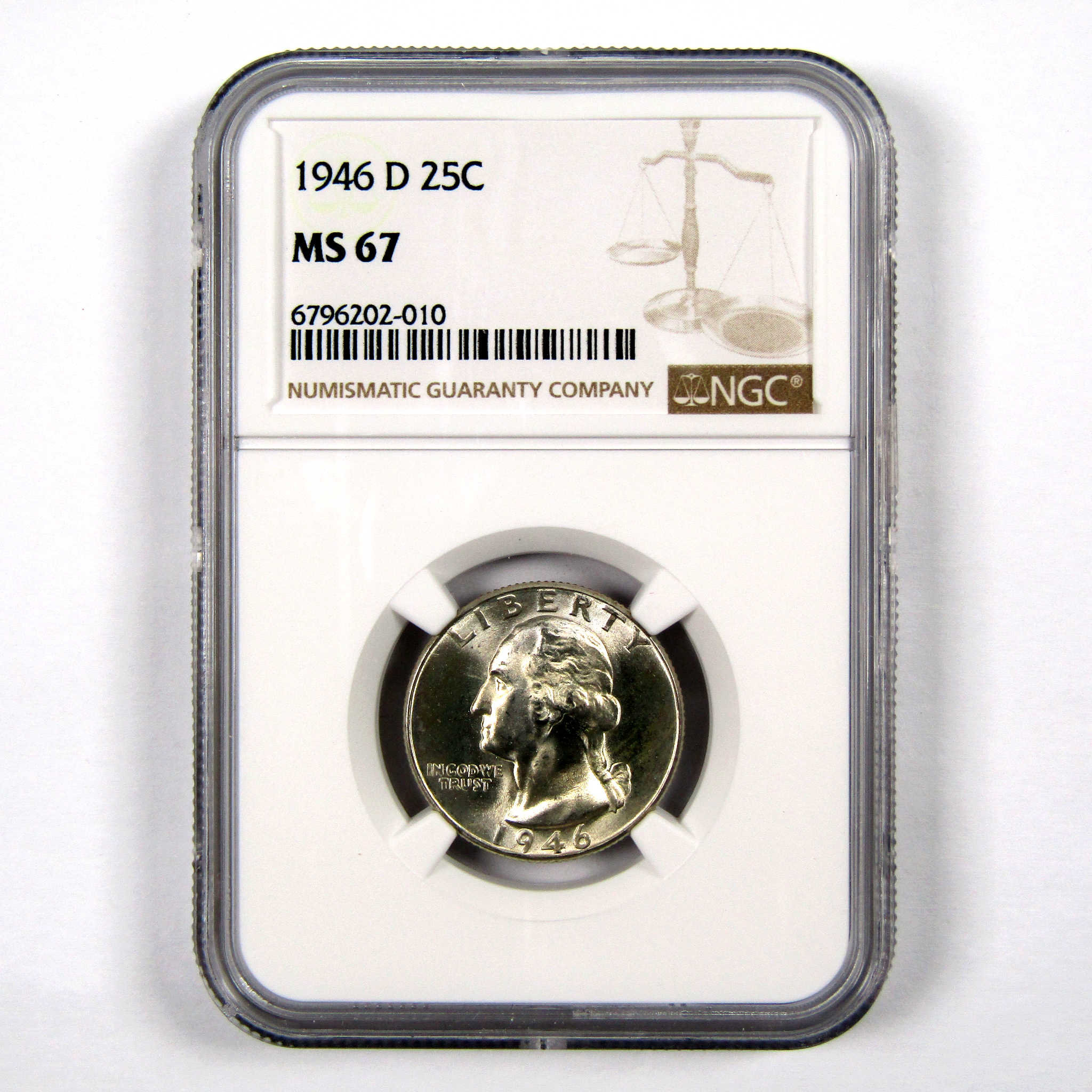 1946 D Washington Quarter MS 67 NGC 90 Silver 25c Unc SKU I9241