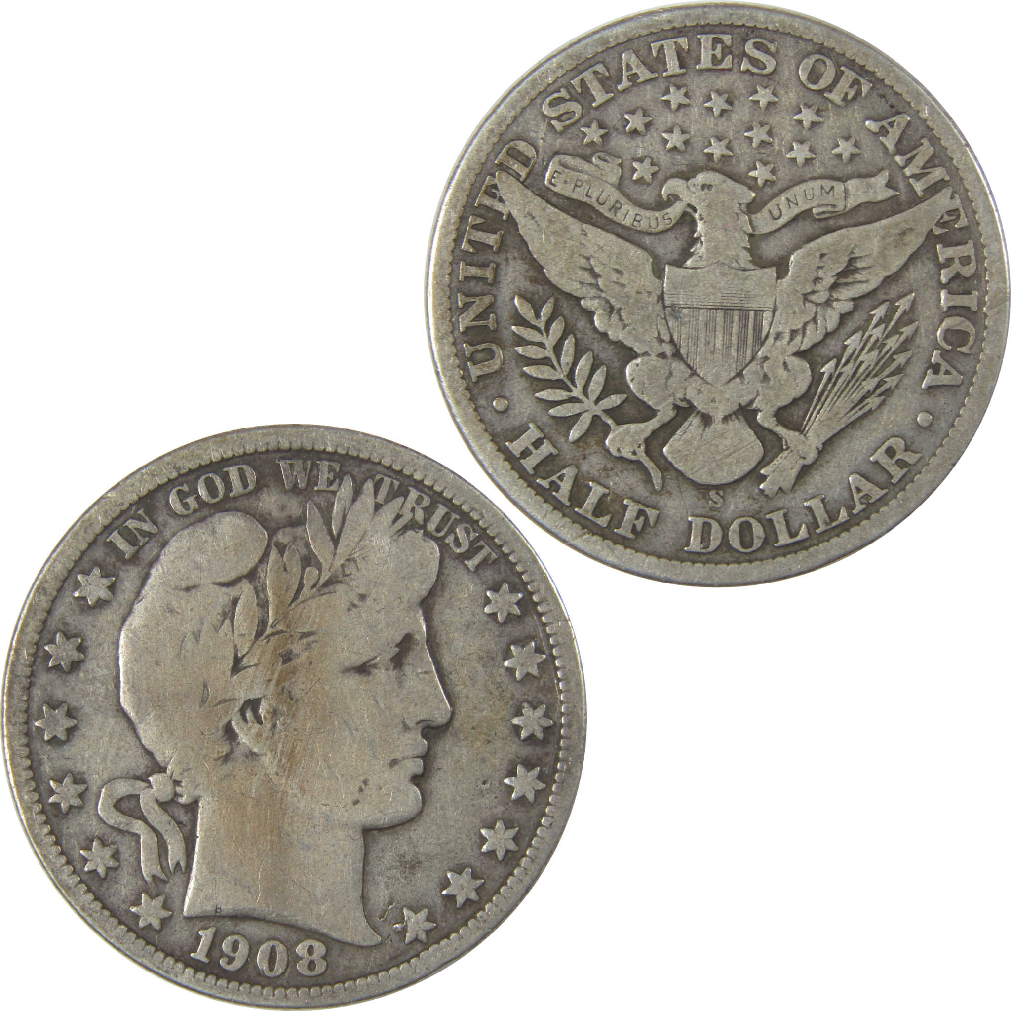 1908 S Barber Half Dollar VG Very Good Silver 50c Coin SKU:I22761