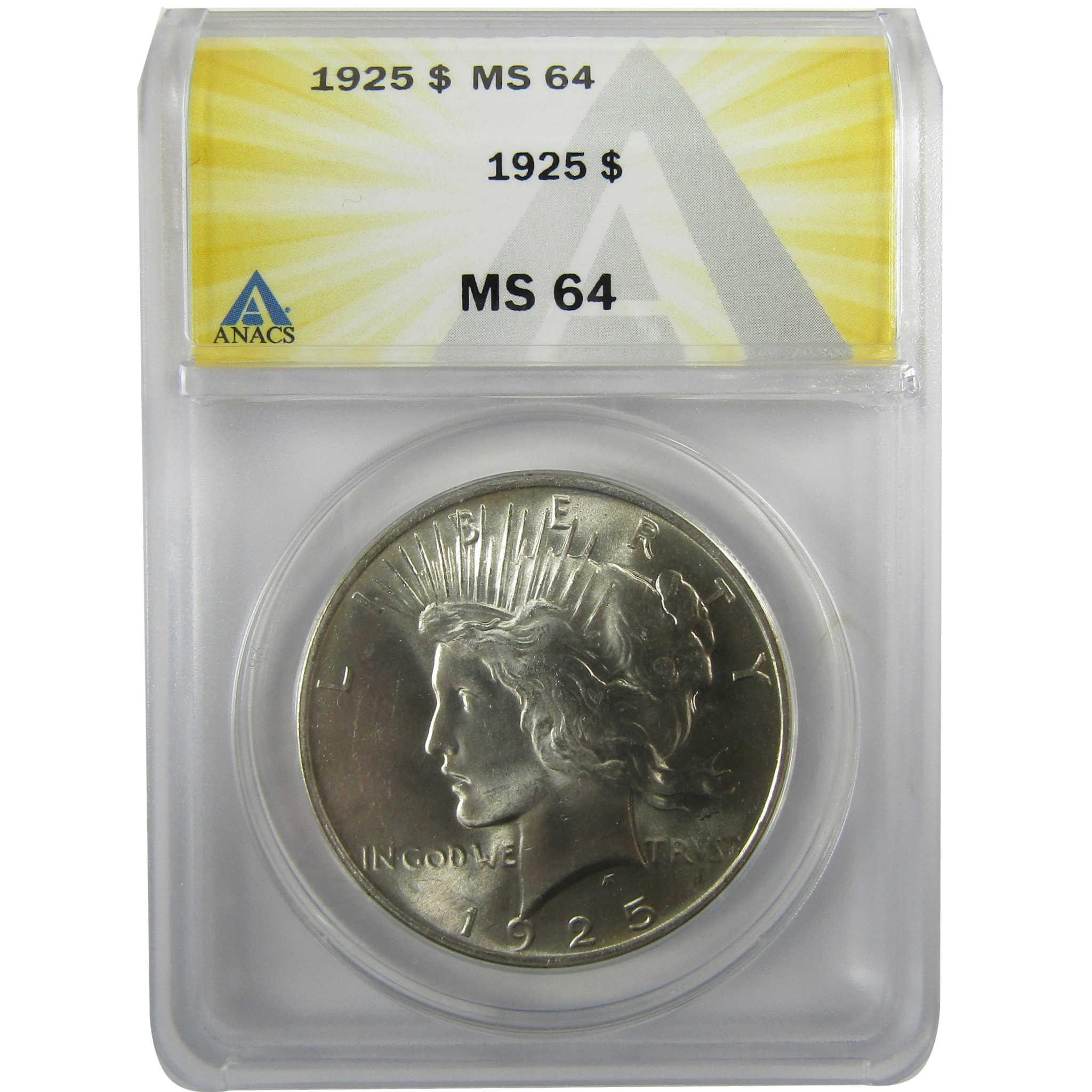 1925 Peace Silver Dollar MS 64 ANACS Uncirculated $1 CoinSKU:I28076