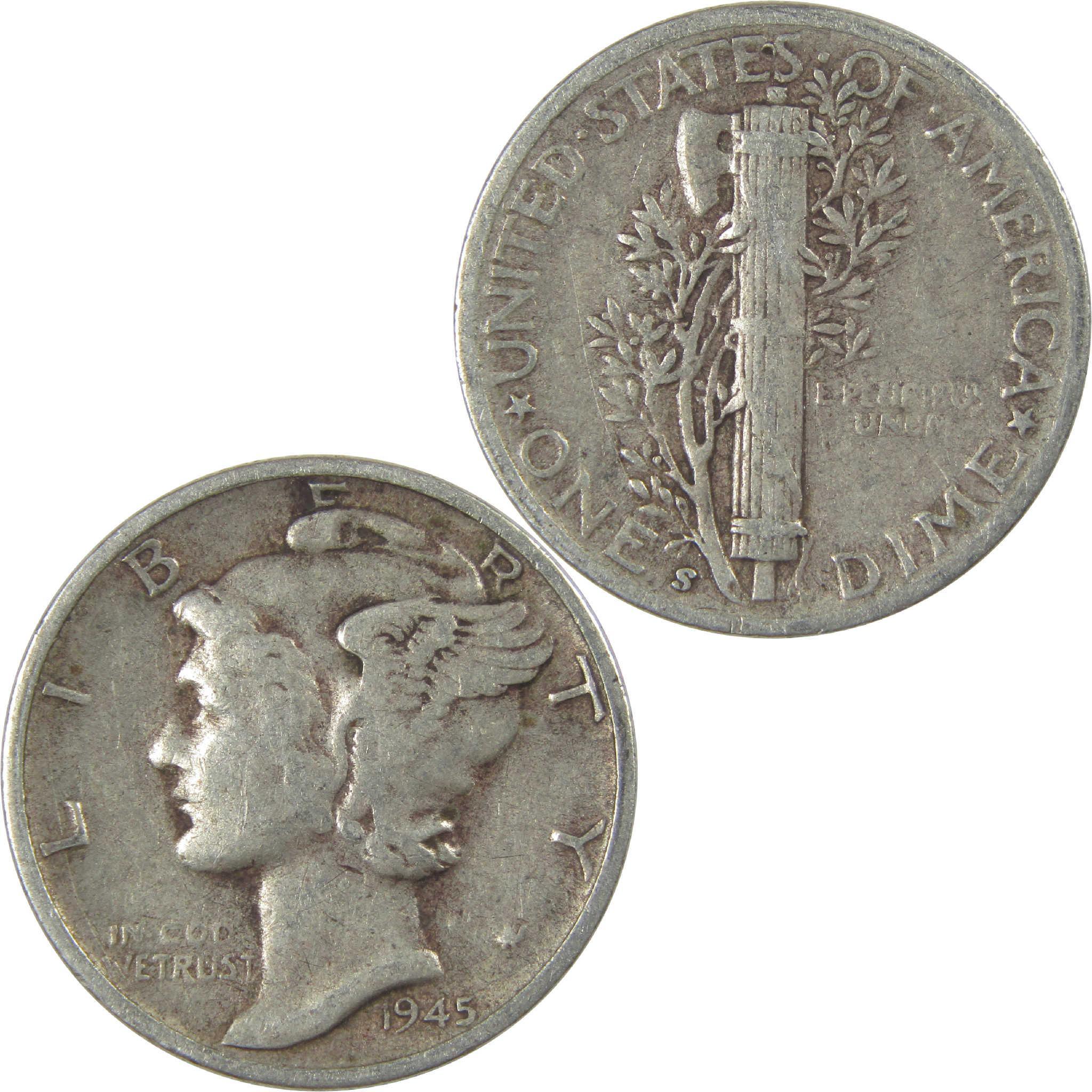 1945 S Mercury Dime Circulated Silver 10c Coin Collectible