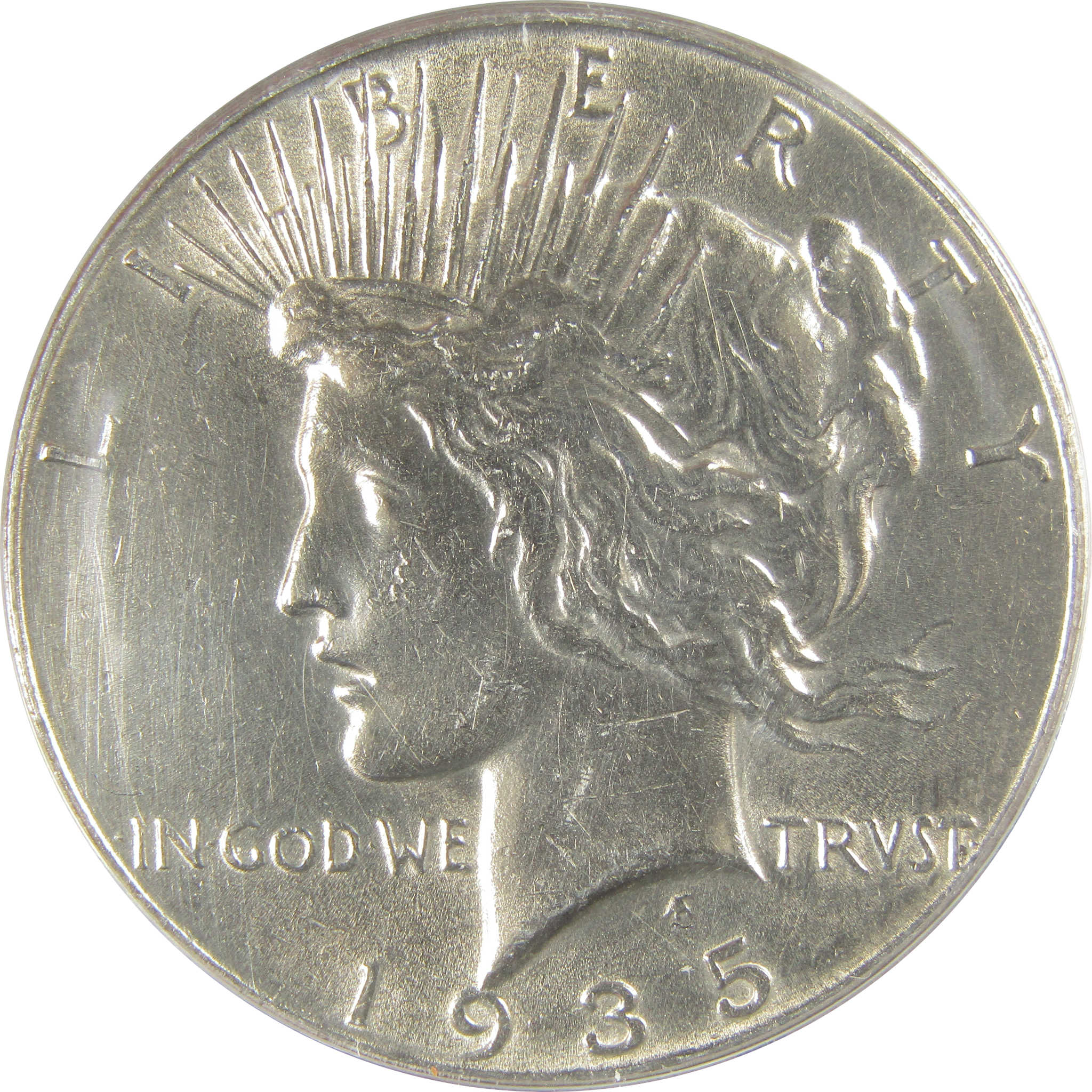 1935 Peace Dollar AU 58 Details ANACS Silver $1 Coin SKU:I20361