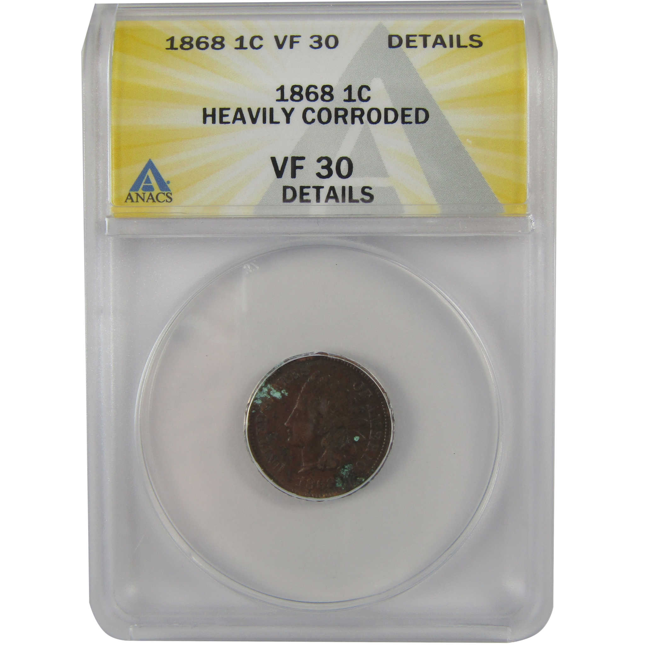 1868 Indian Head Cent VF 30 Details ANACS Penny 1c Coin SKU:I22281