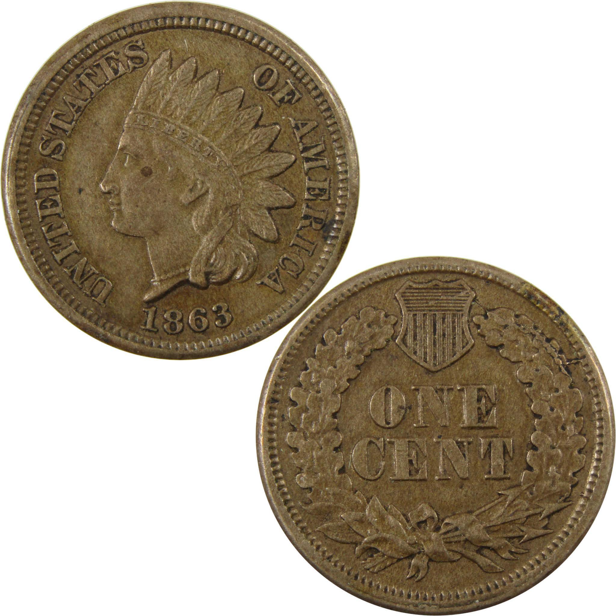 1863 Indian Head Cent XF EF Extremely Fine Penny 1c Coin SKU:CP1136