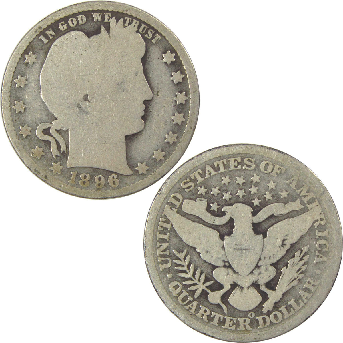 1896 O Barber Quarter G Good Silver 25c Coin SKU:I21859